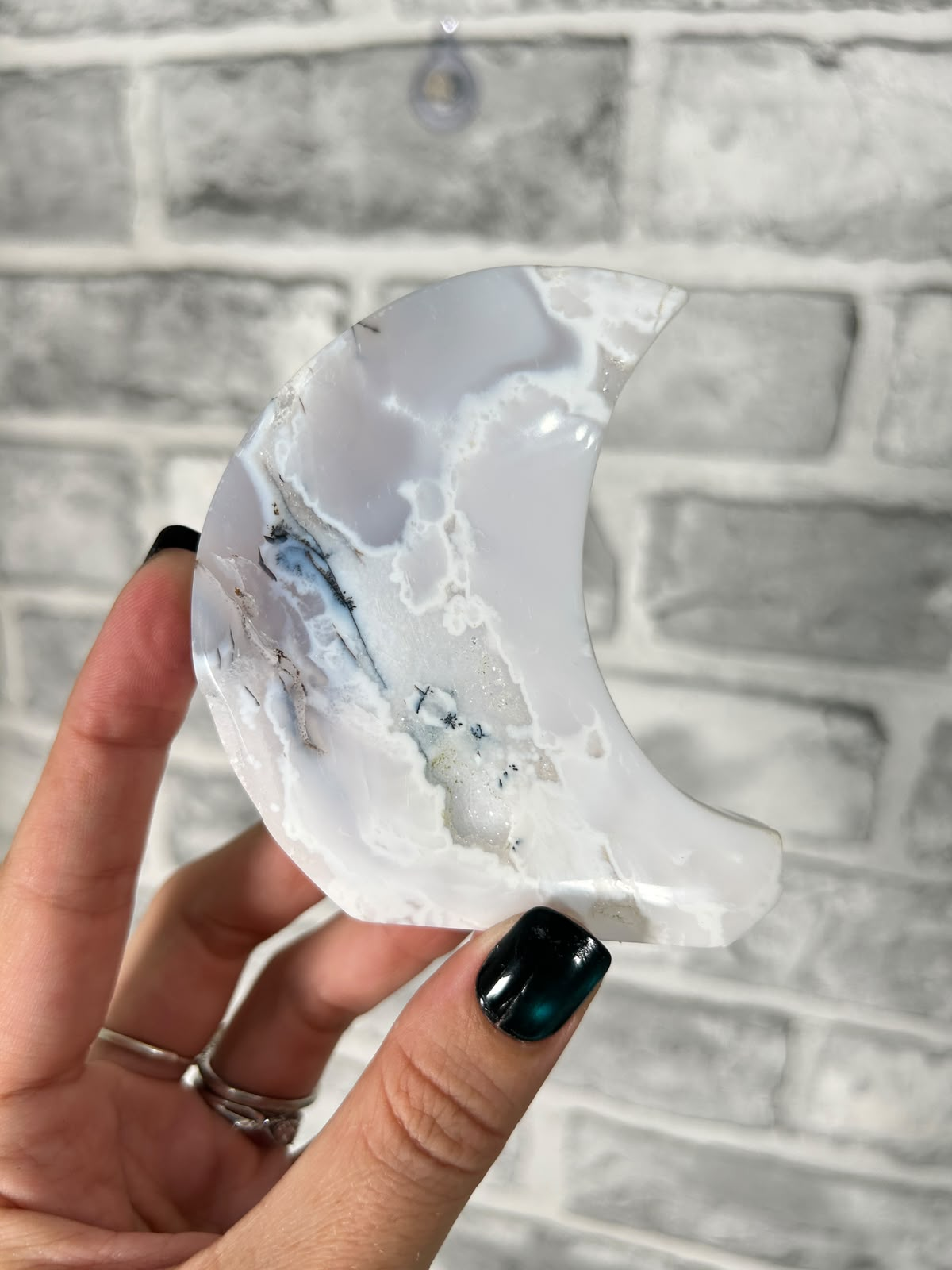 Snow Agate Chalcedony Crescent Moon #2