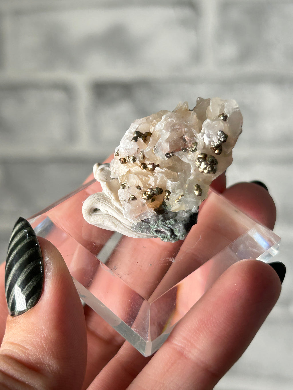 Iridescent pyrite on calcite from inner Mongolia -B