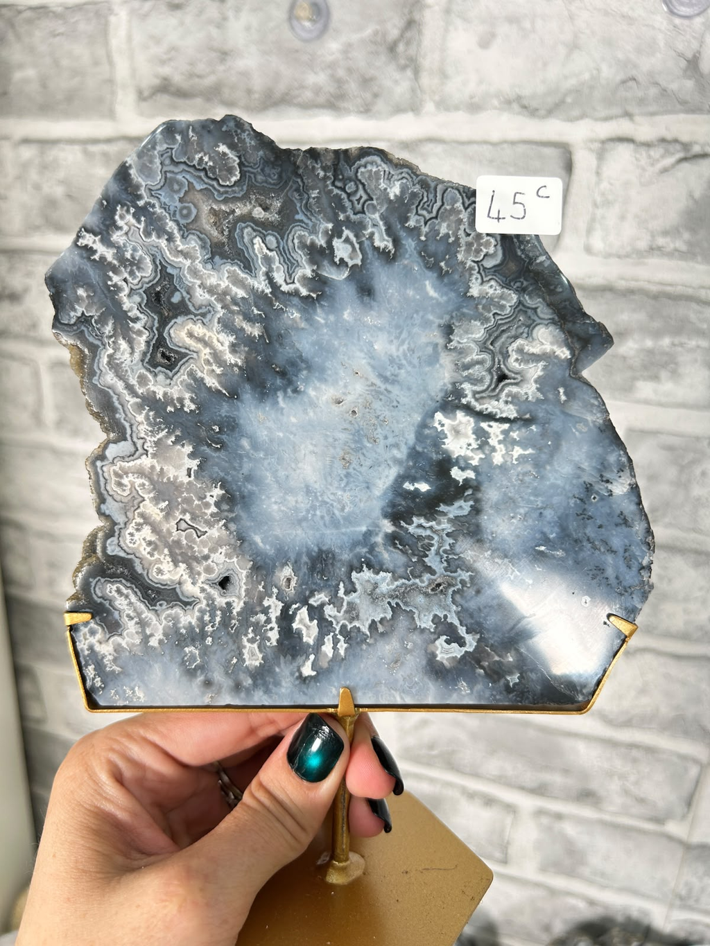 Pacific Blue Plume Agate Slab on Stand #3