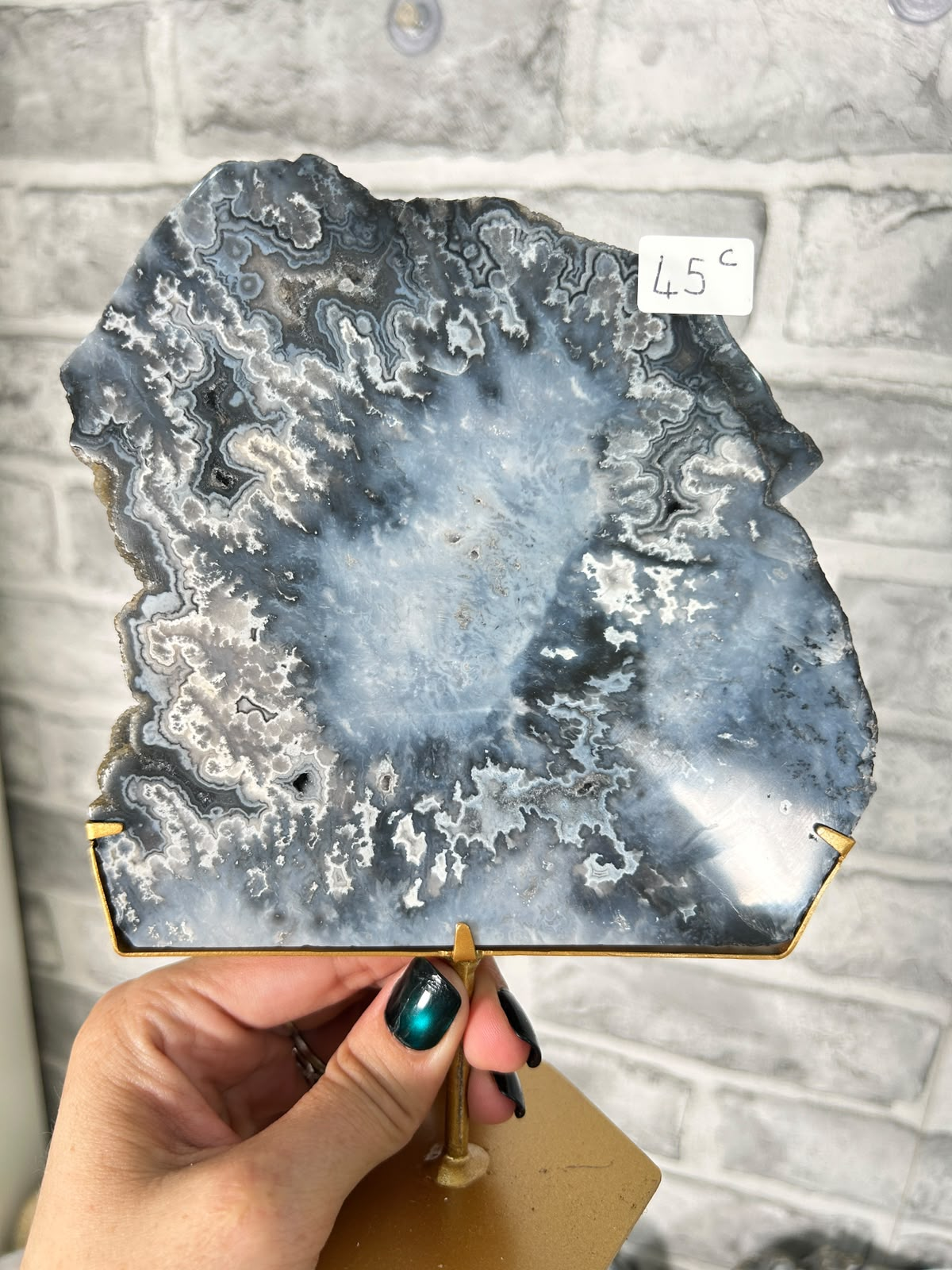 Pacific Blue Plume Agate Slab on Stand #3