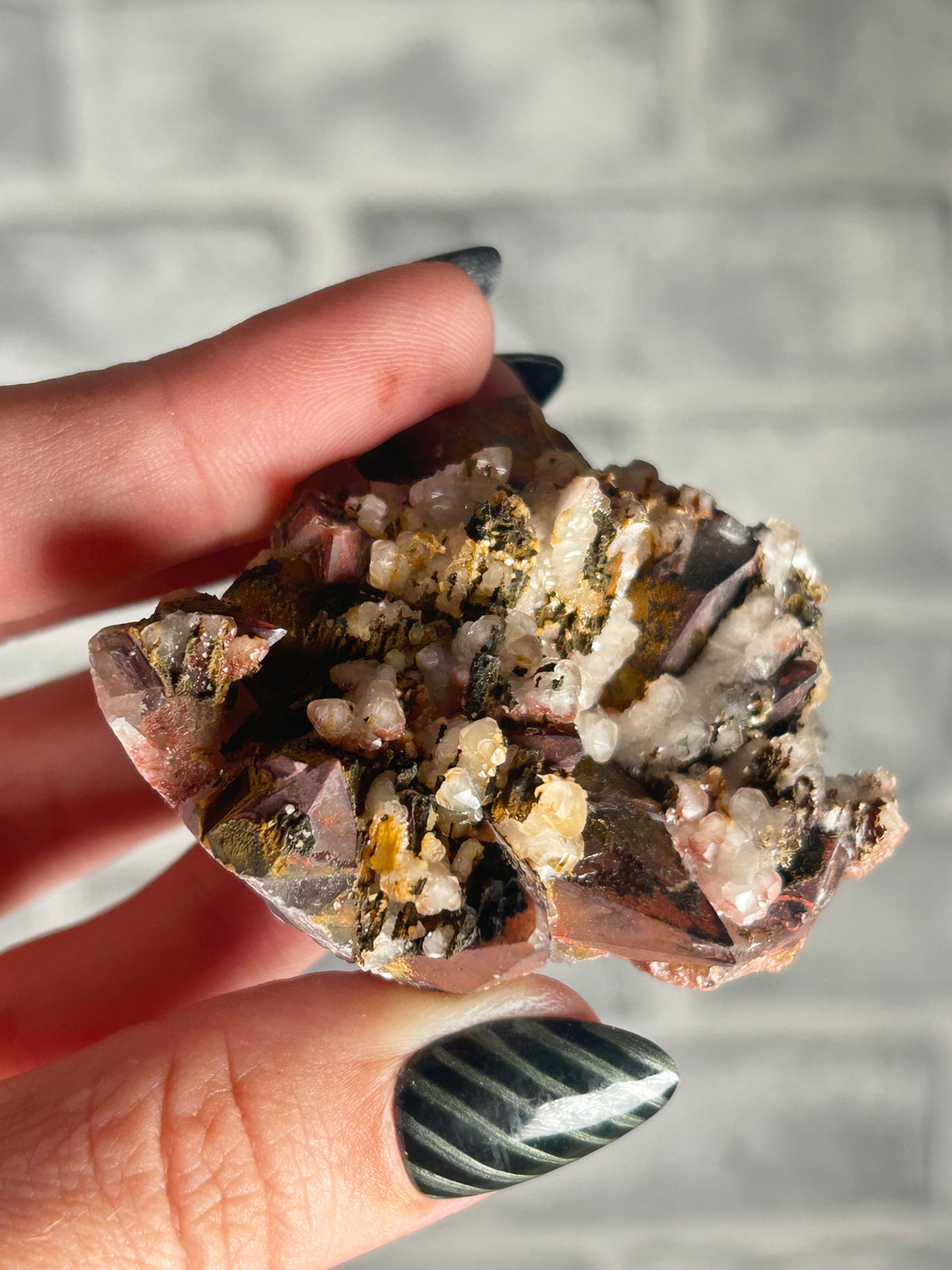 Calcite on Dogtooth Calcite with  Iron Staining and Hematite from Daye, Hubei, China