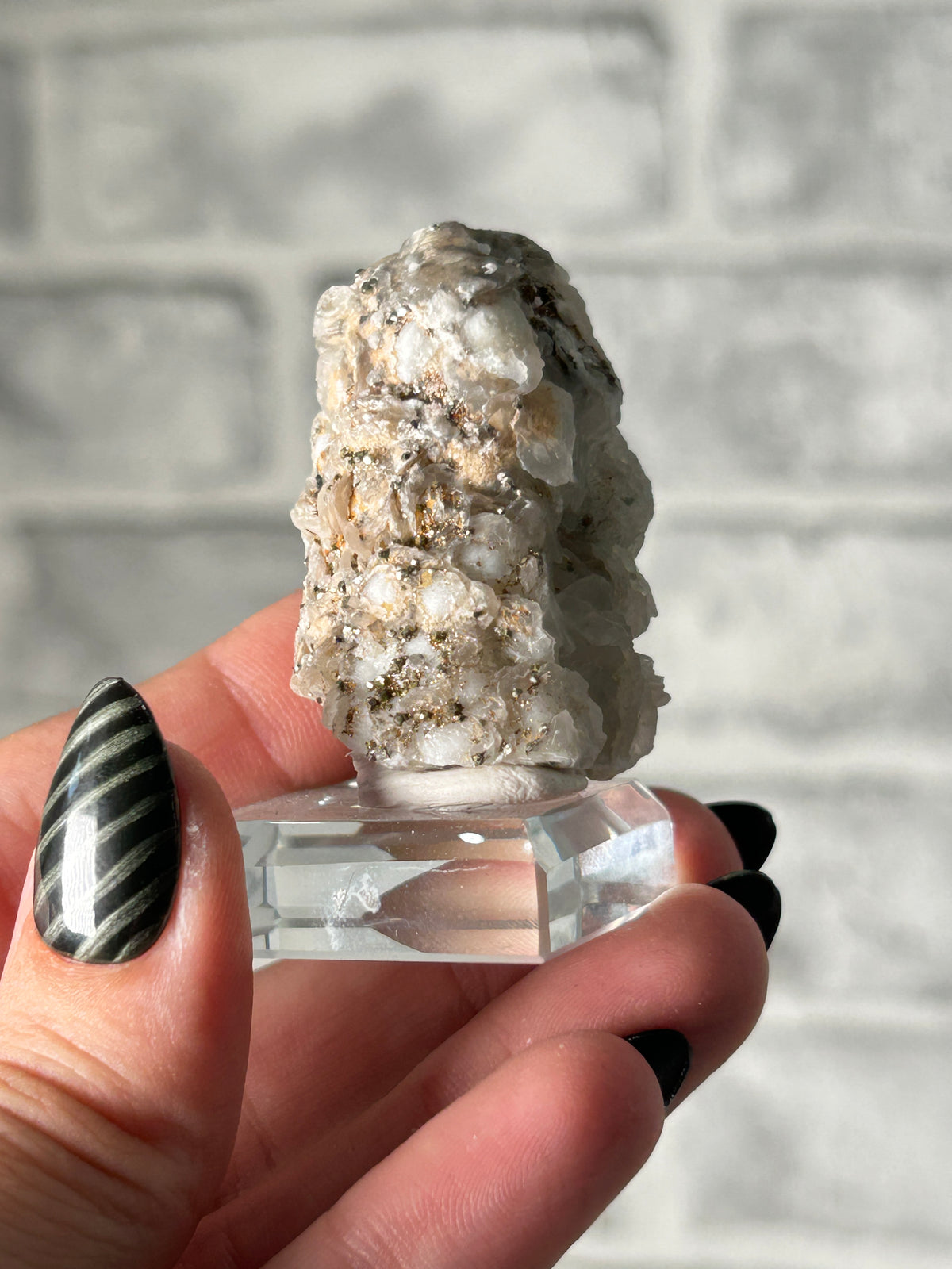 Iridescent pyrite on calcite from inner Mongolia -D