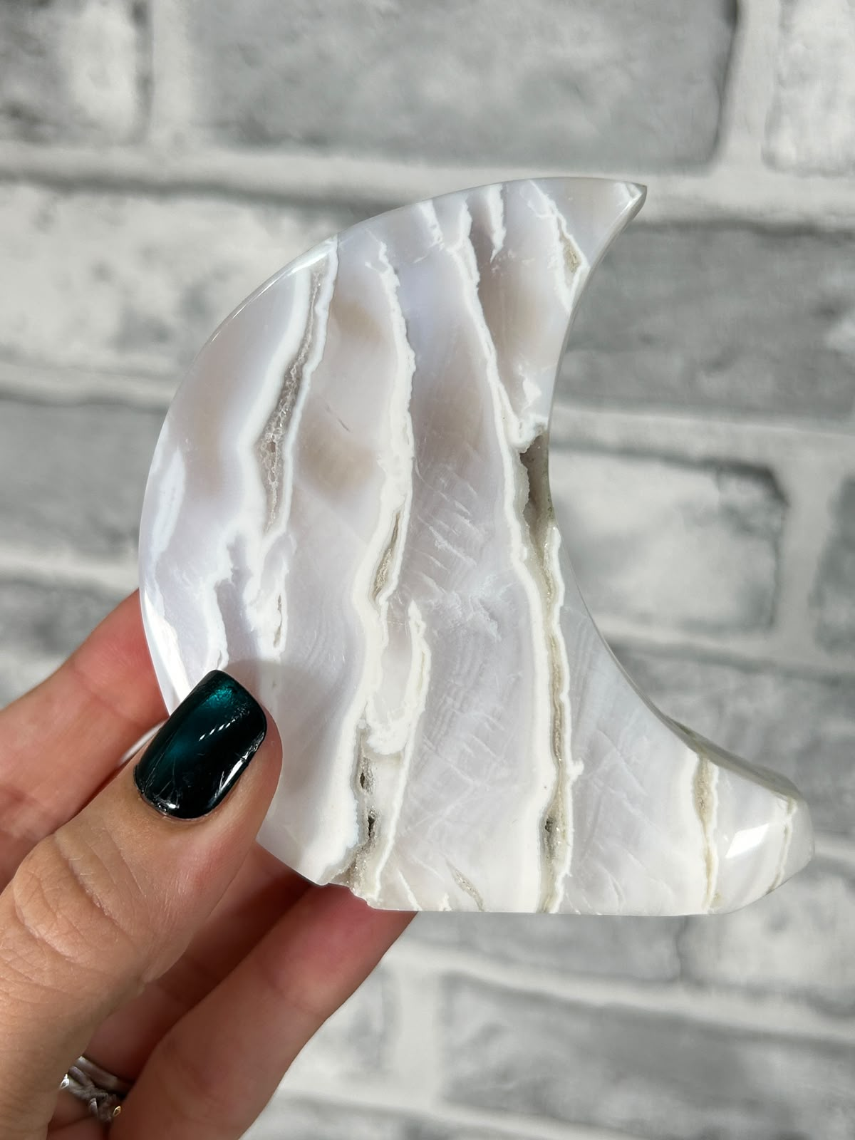 Snow Agate Chalcedony Crescent Moon