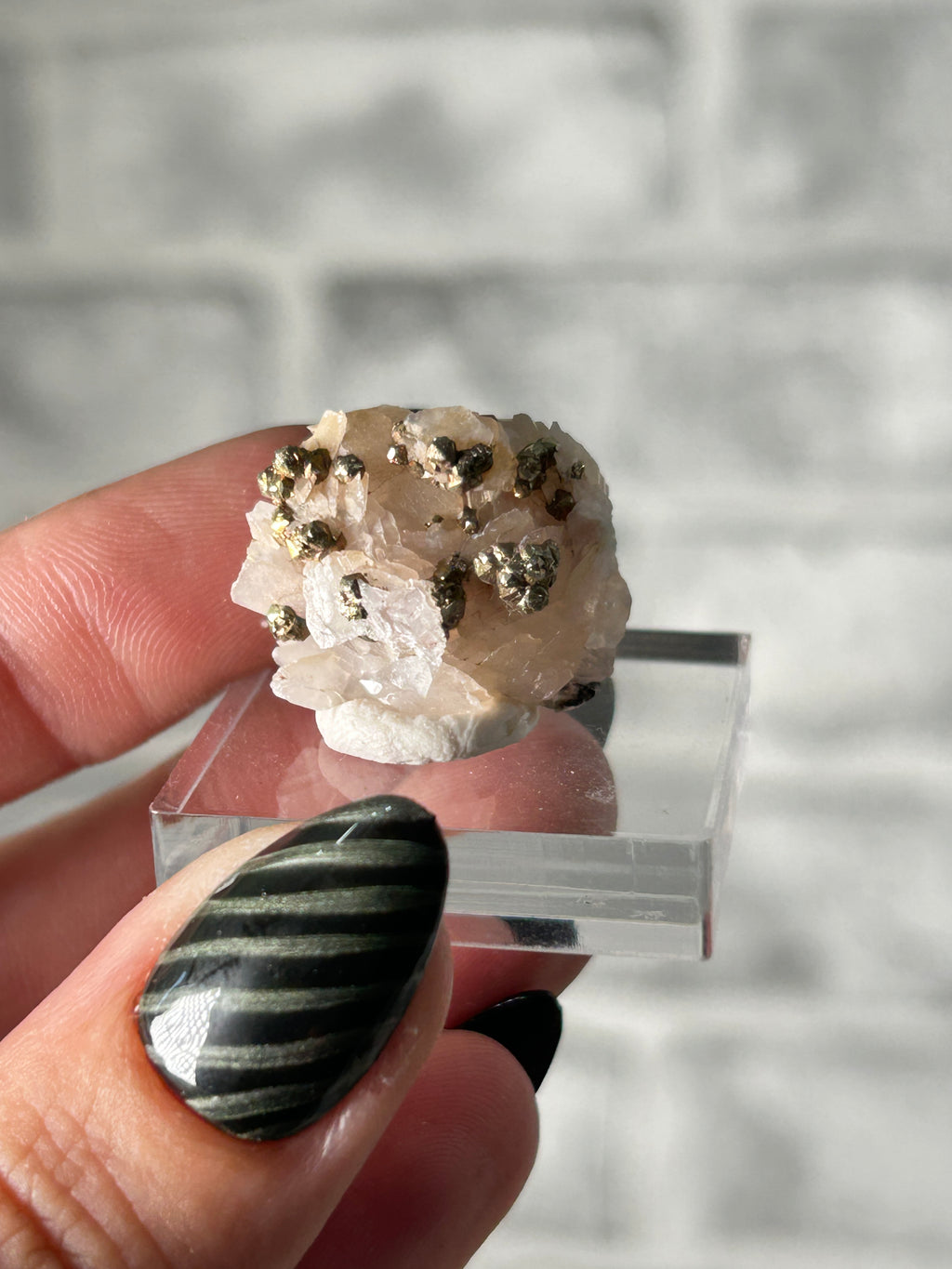 Iridescent pyrite on calcite from inner Mongolia ￼