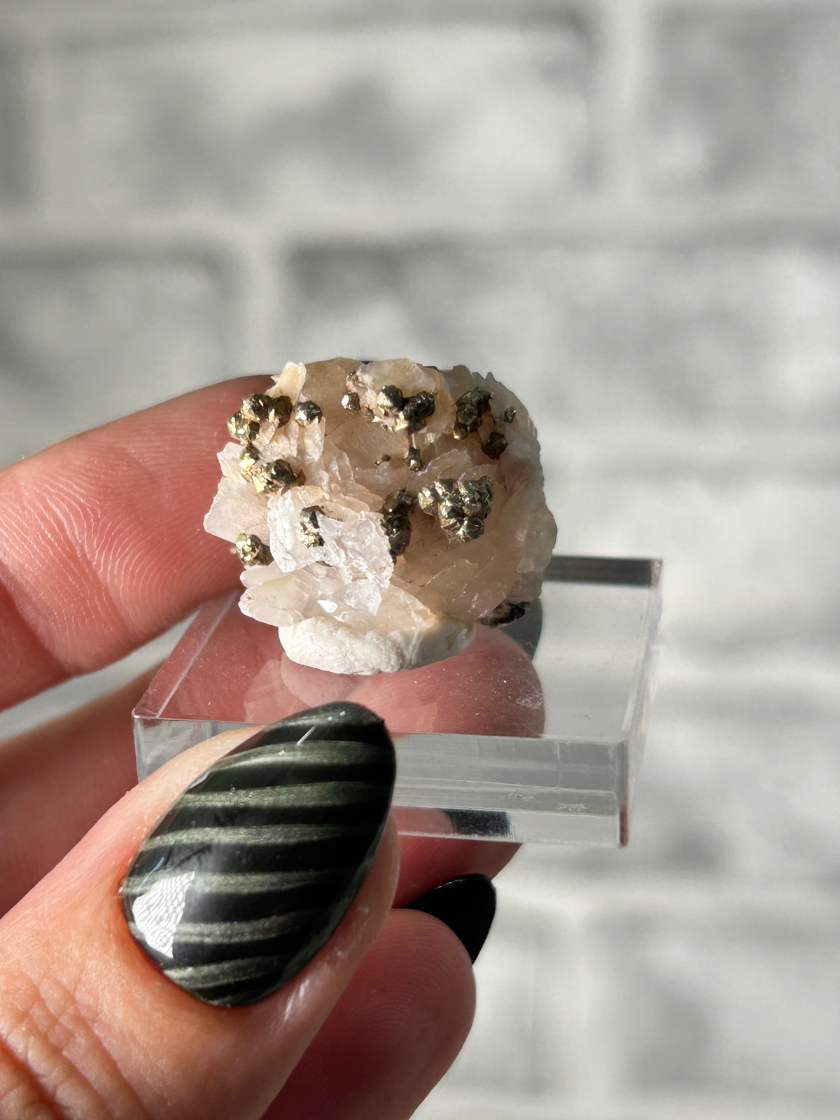 Iridescent pyrite on calcite from inner Mongolia ￼