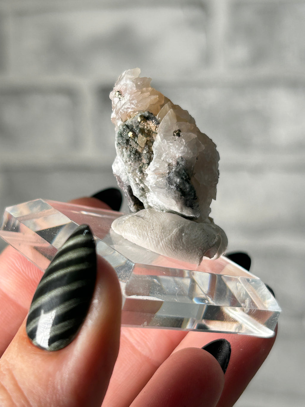 Iridescent pyrite on calcite from inner Mongolia -B
