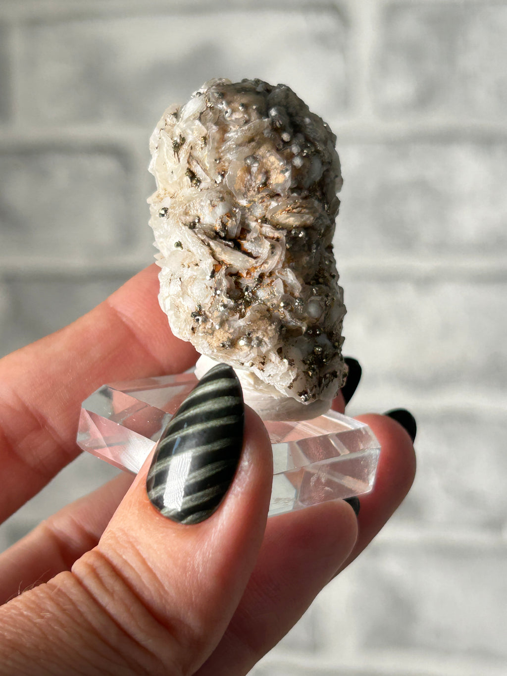 Iridescent pyrite on calcite from inner Mongolia -D