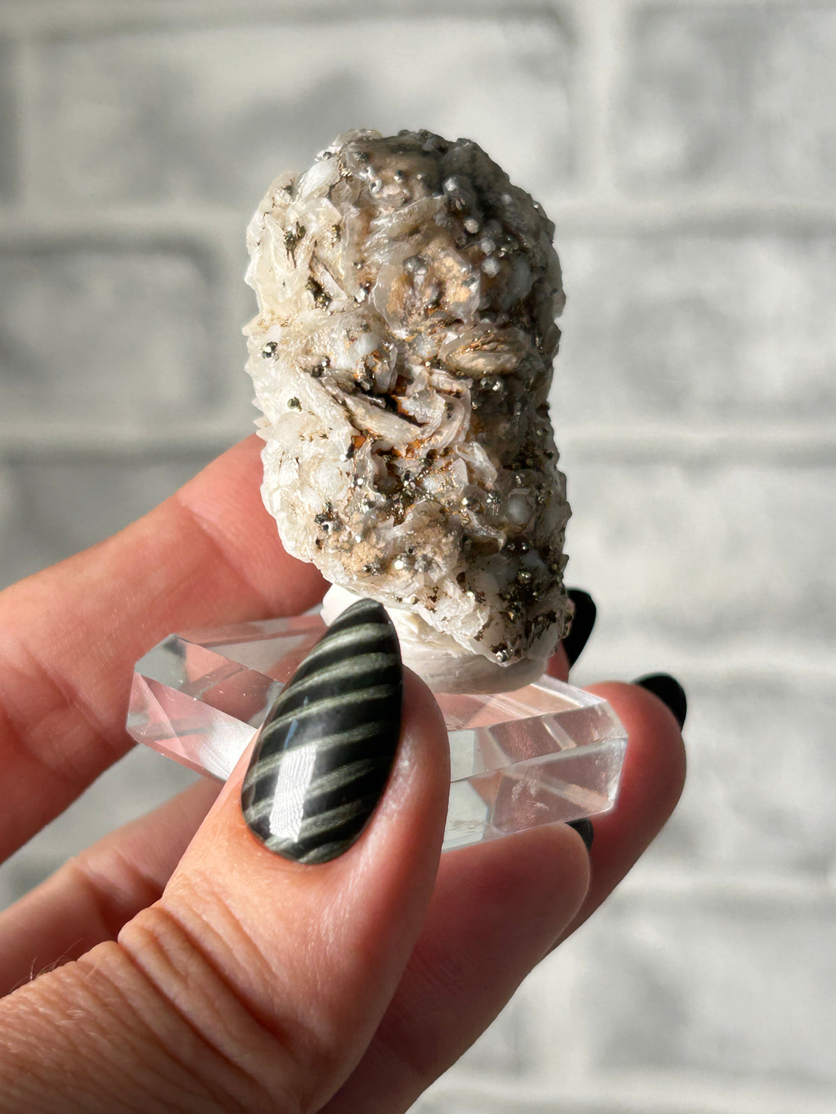 Iridescent pyrite on calcite from inner Mongolia -D