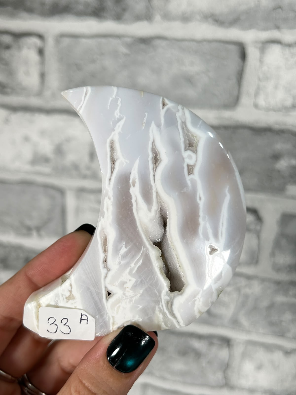 Snow Agate Chalcedony Crescent Moon