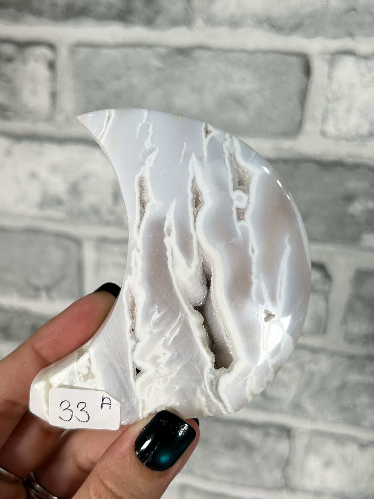 Snow Agate Chalcedony Crescent Moon