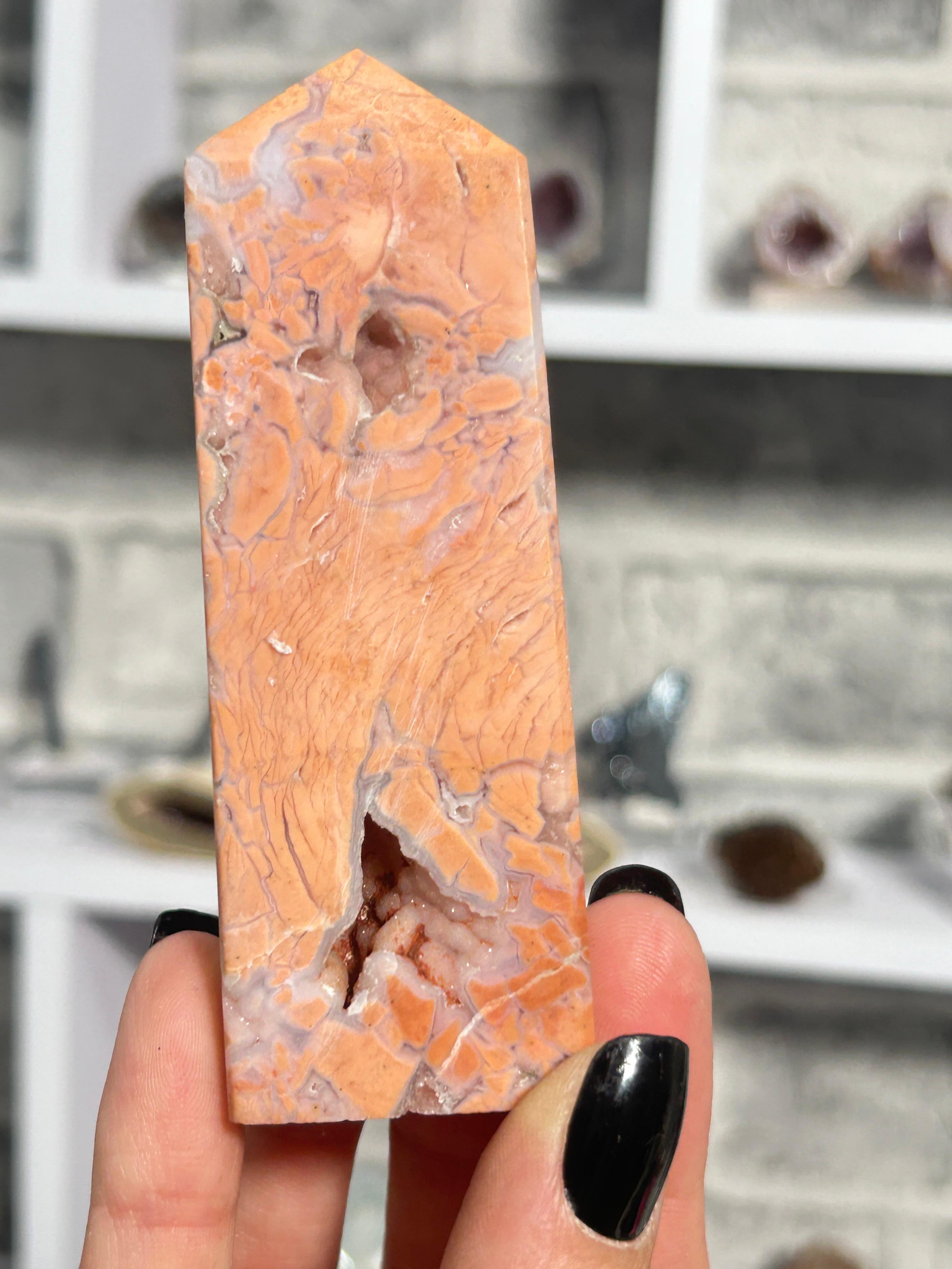 Pink Agate Druzy Tower #1