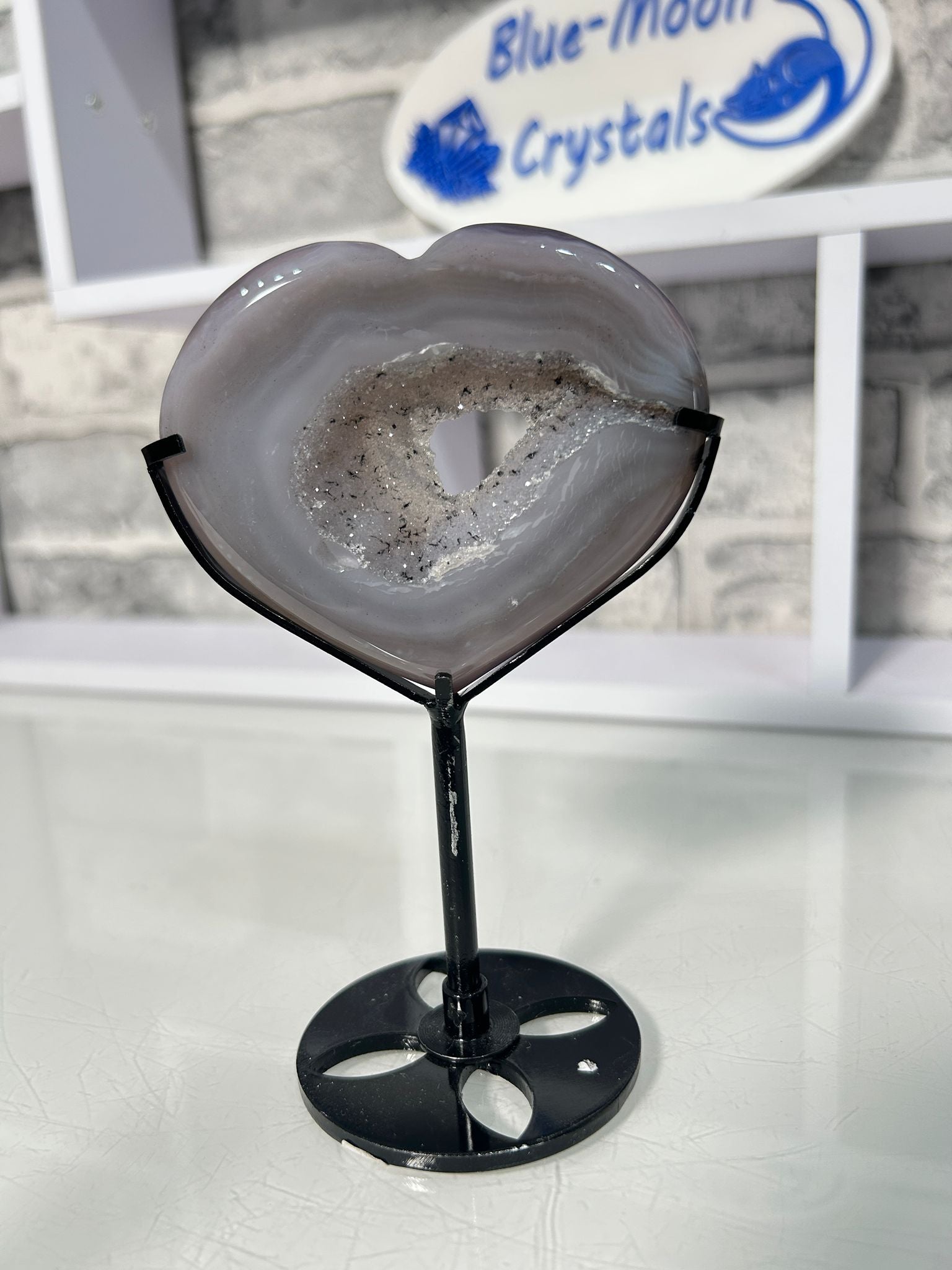 Druzy Agate Heart on Stand
