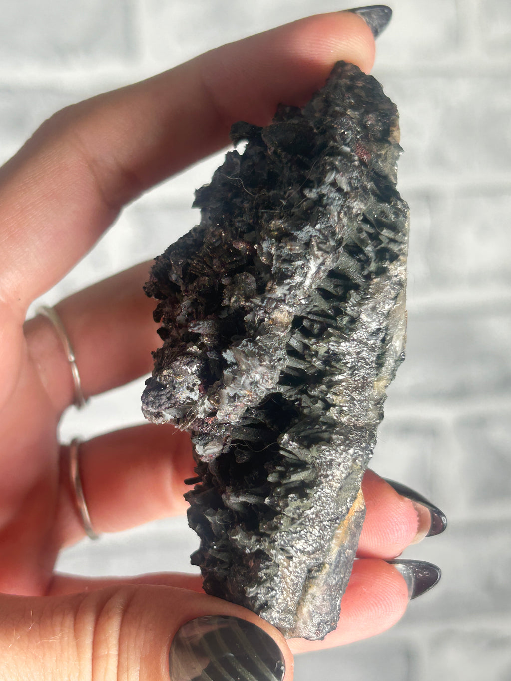 calcite and Speckled pyrite on Black Quartz