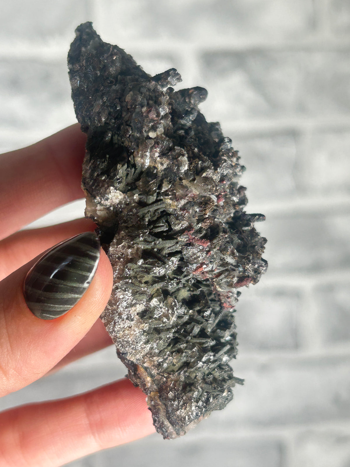 calcite and Speckled pyrite on Black Quartz