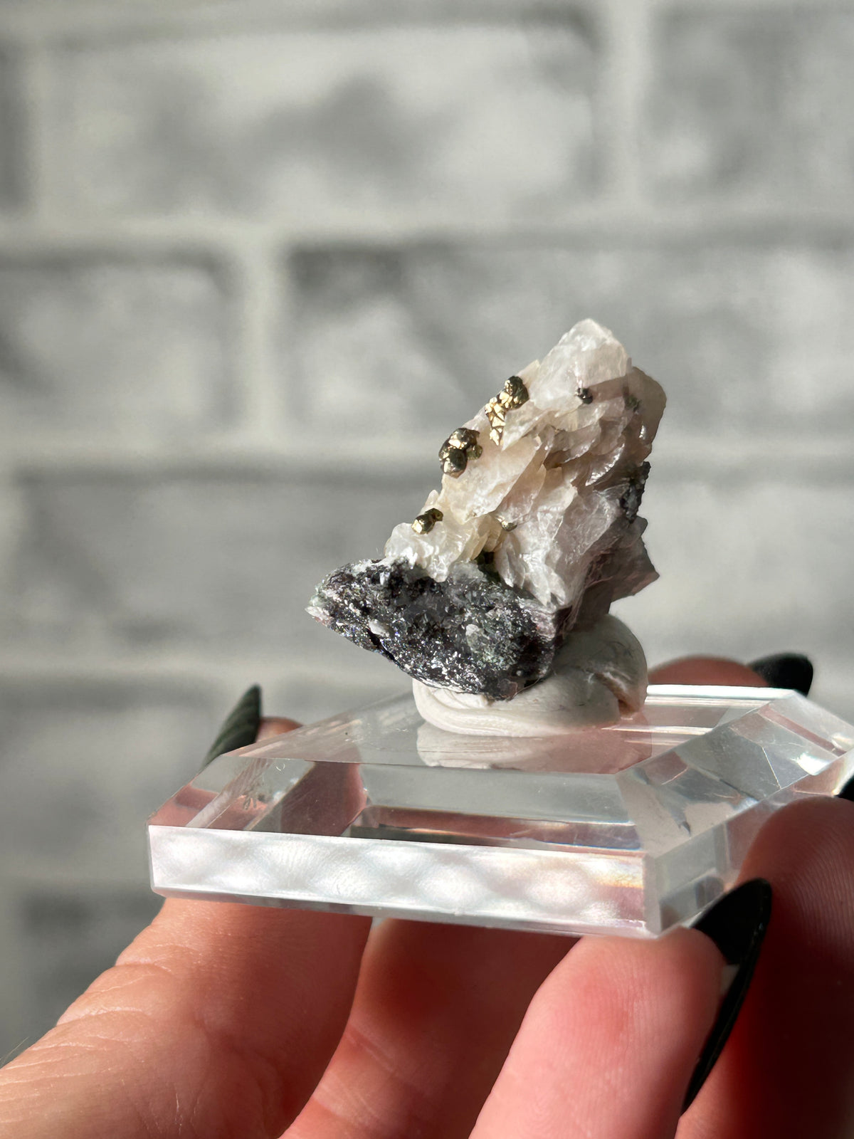 Iridescent pyrite on calcite from inner Mongolia -B