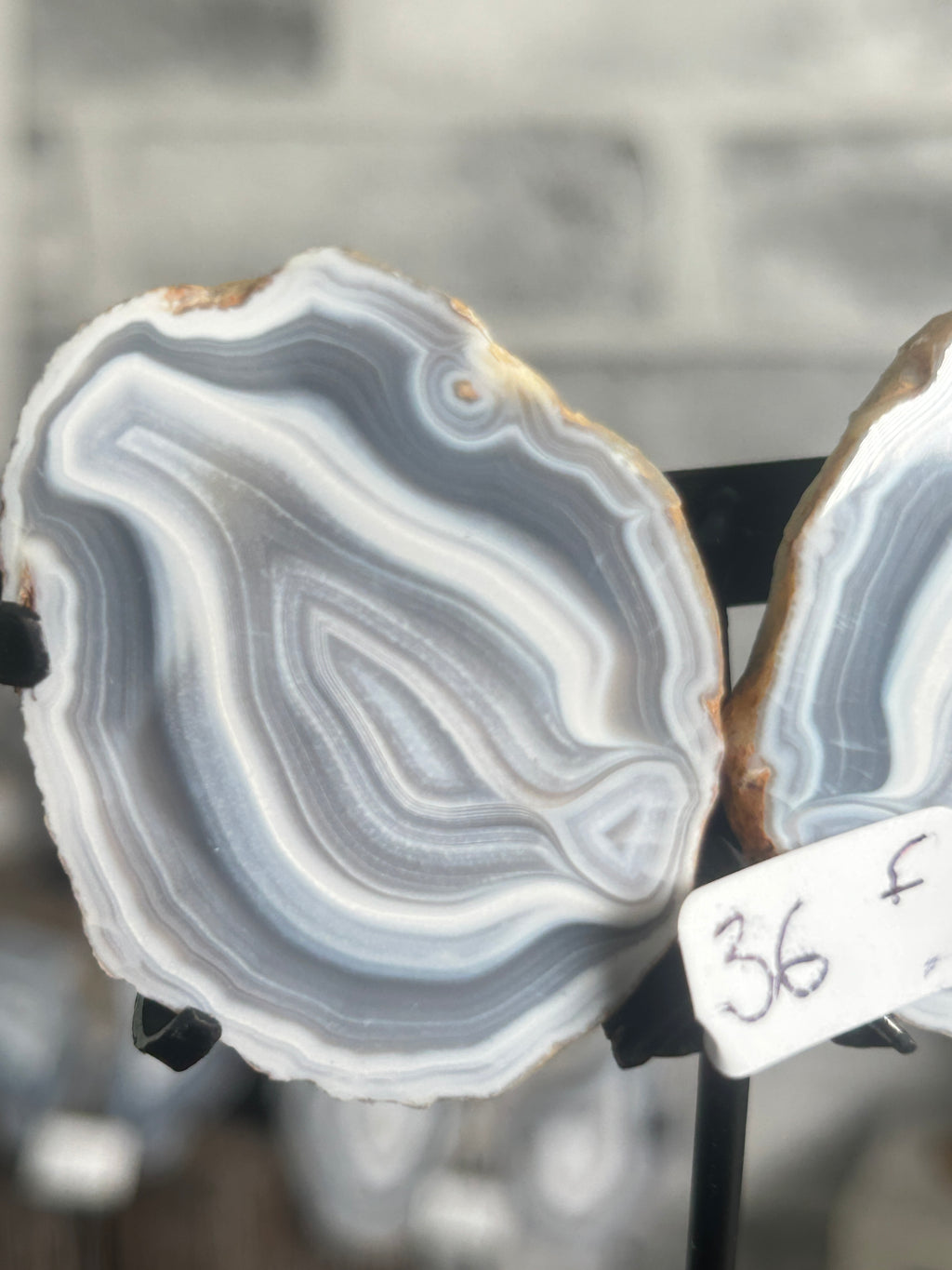 Blue Banded Agate Nodule Pair on Custom Stand F