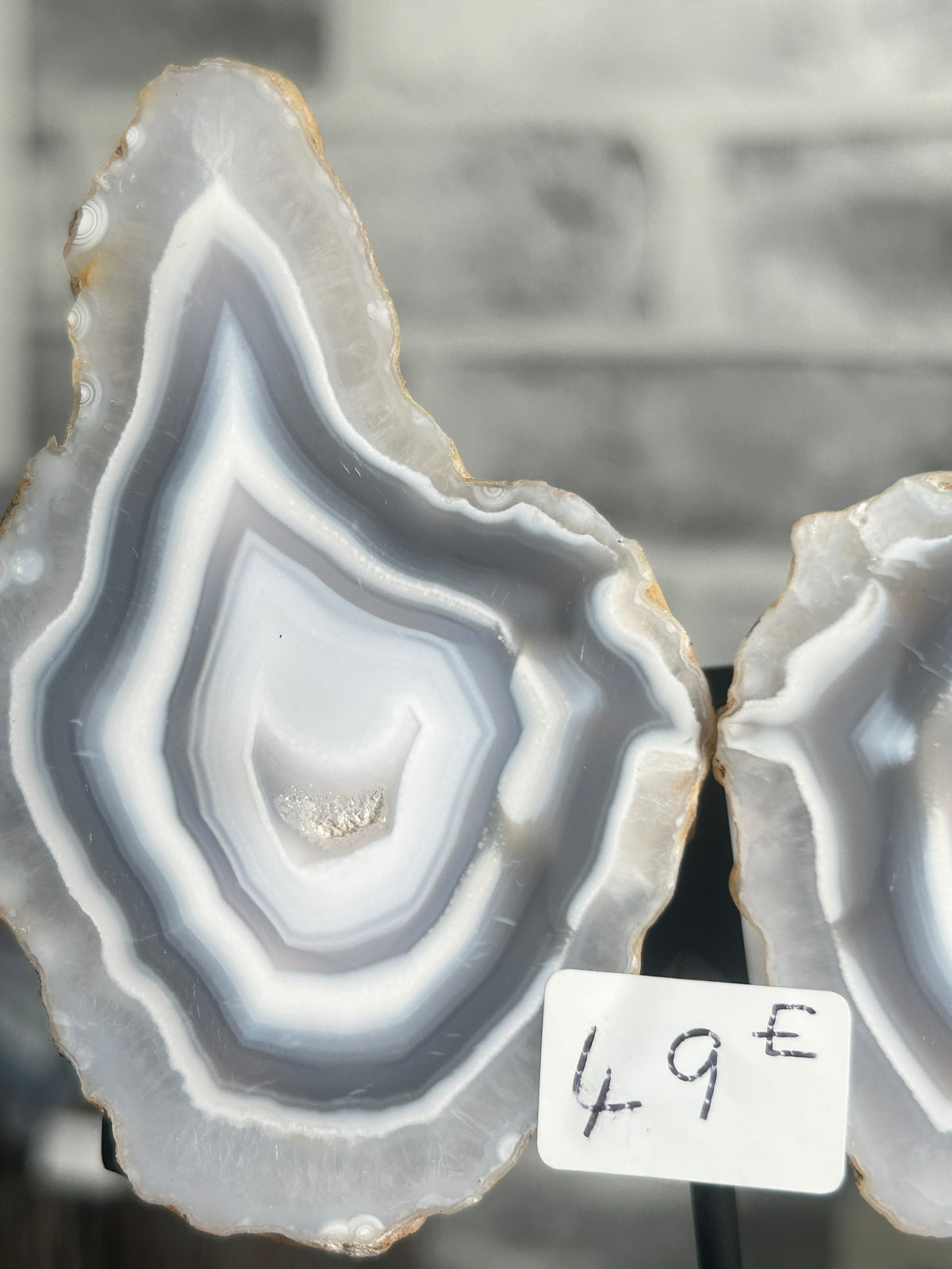 Blue Banded Agate Nodule Pair on Custom Stand E