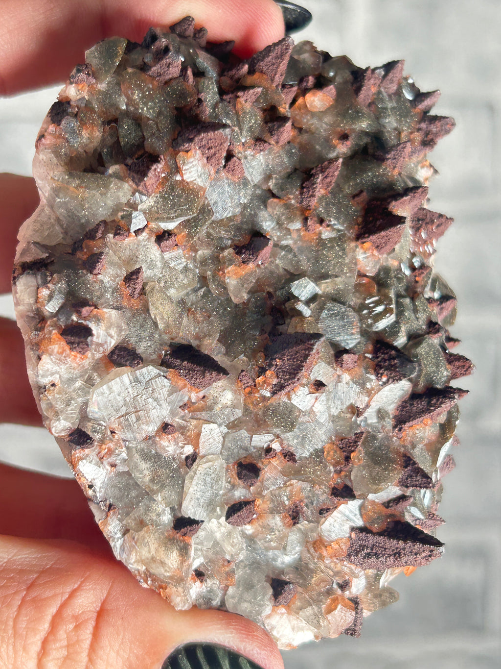 Dogtooth Calcite with Speckled Pyrite  on Benz Calcite from Daye, Hubei, China