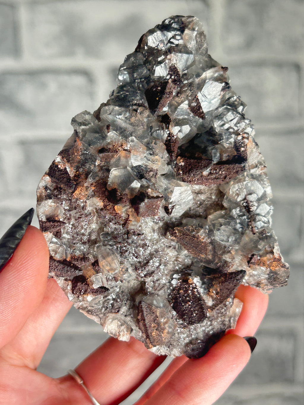 Benz Calcite with Speckled Pyrite on dogtooth Calcite from Daye, Hubei, China