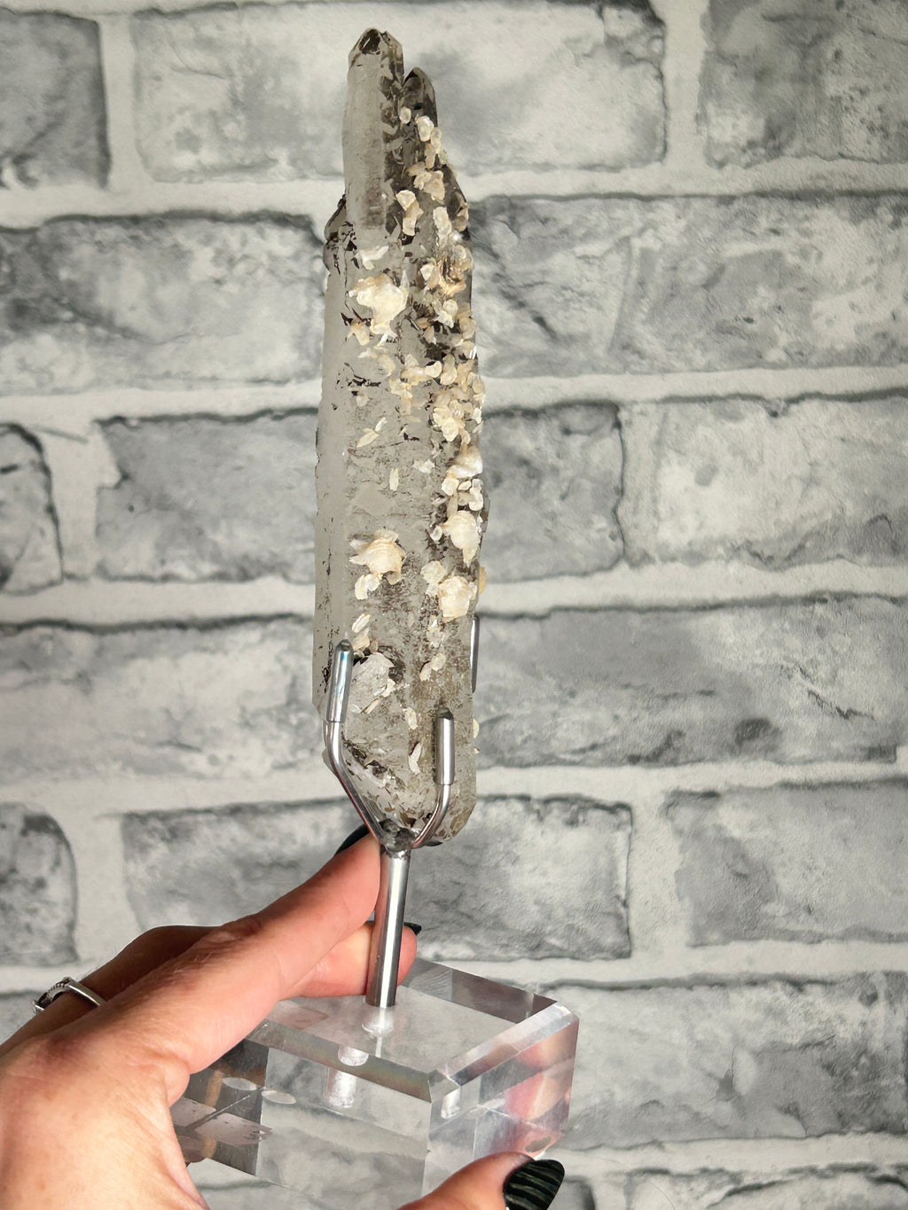 Candle Quartz with Calcite on custom stand, Huanggang Fe-Sn Deposit, Inner Mongolia