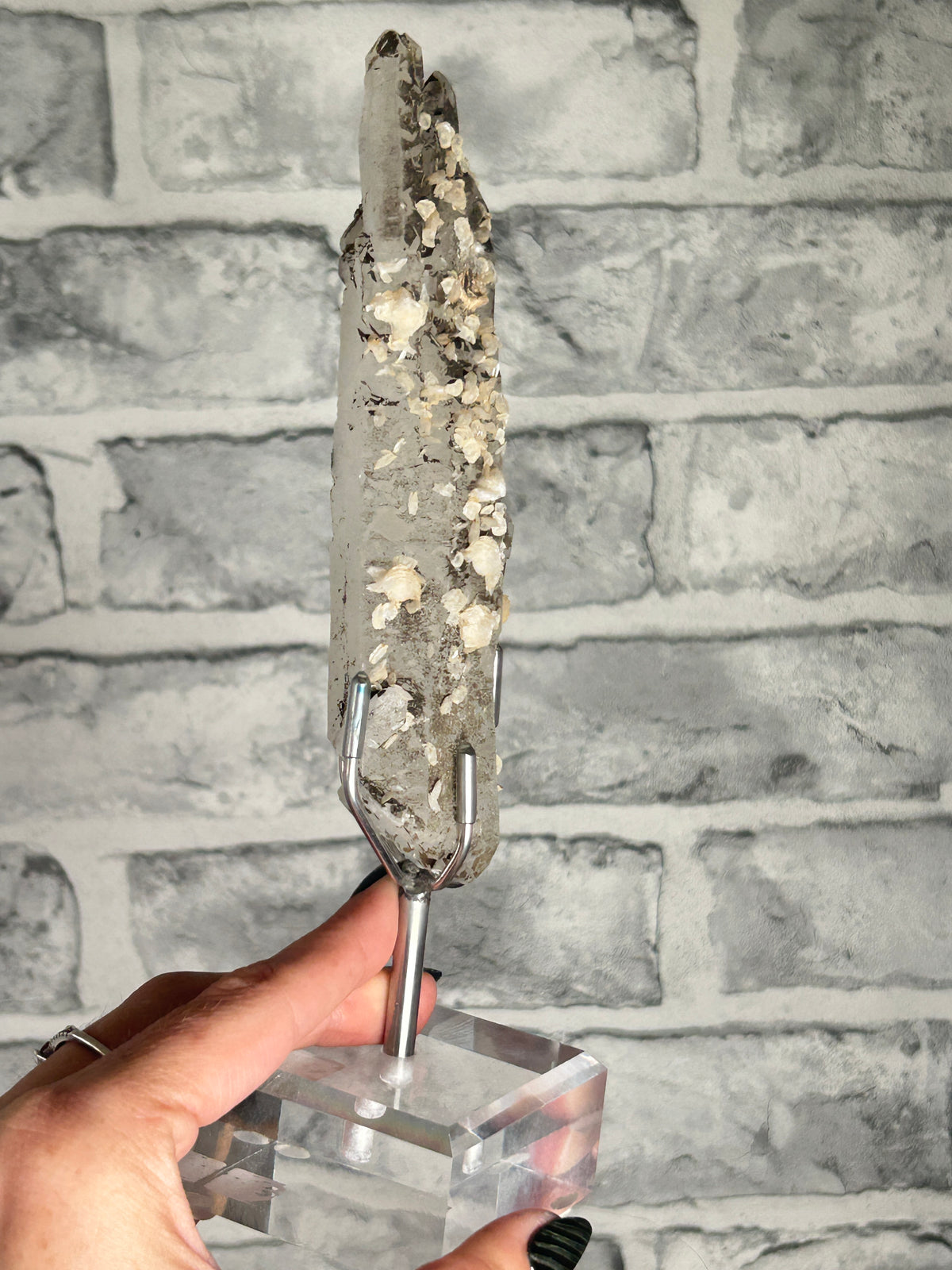 Candle Quartz with Calcite on custom stand, Huanggang Fe-Sn Deposit, Inner Mongolia