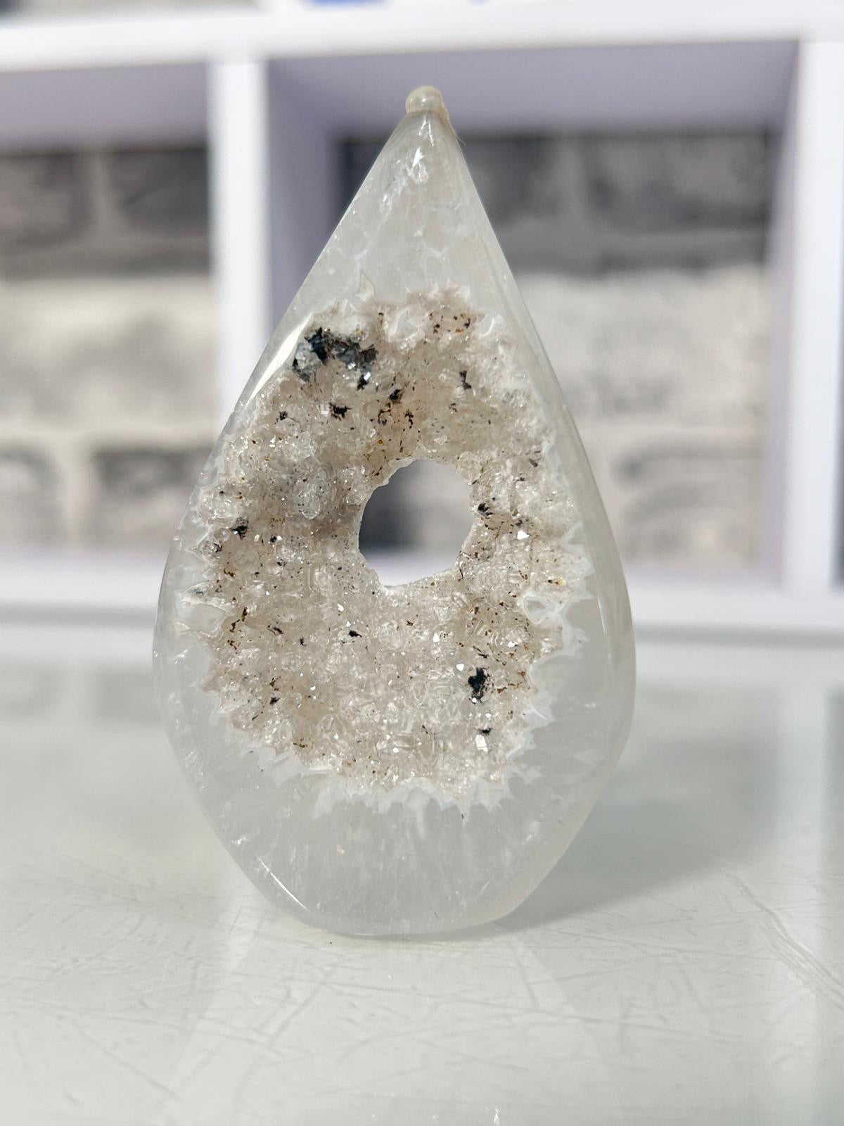 Agate with Druzy Quartz Teardrop