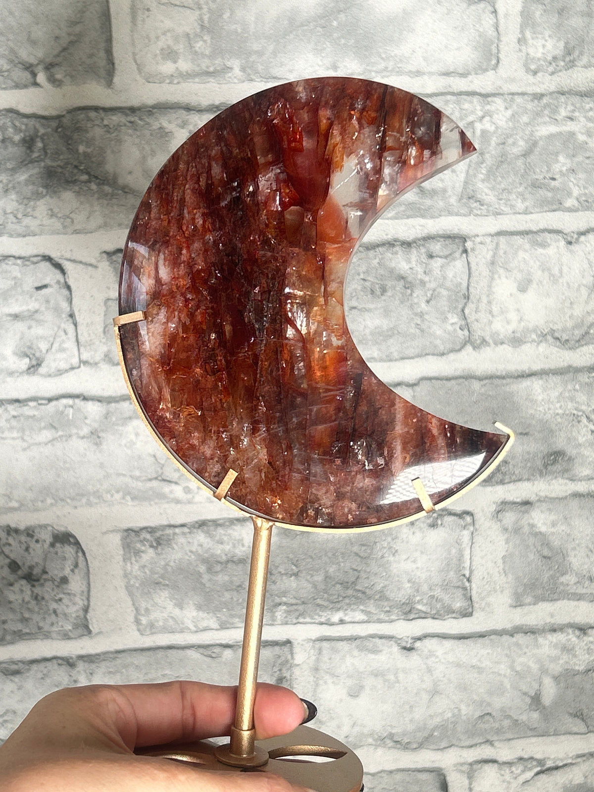 Fire Quartz moon on Custom stand