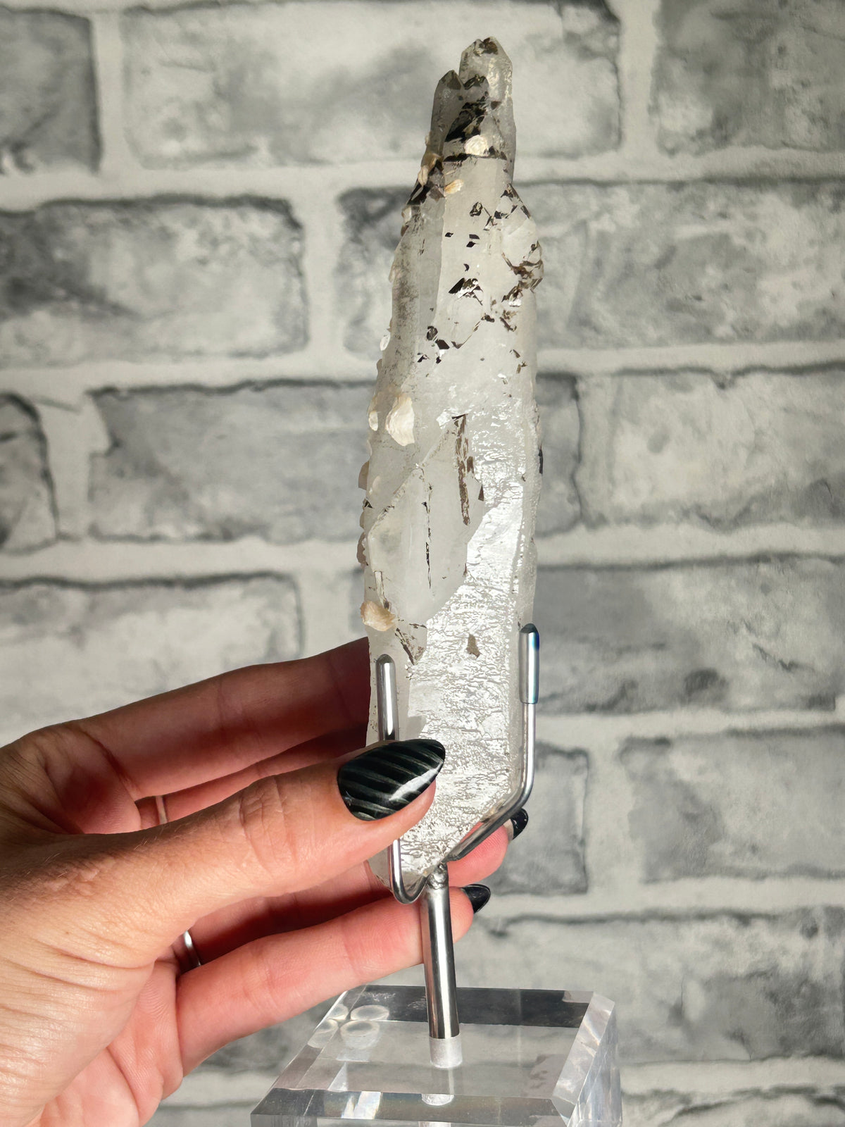 Candle Quartz with Calcite on custom stand, Huanggang Fe-Sn Deposit, Inner Mongolia