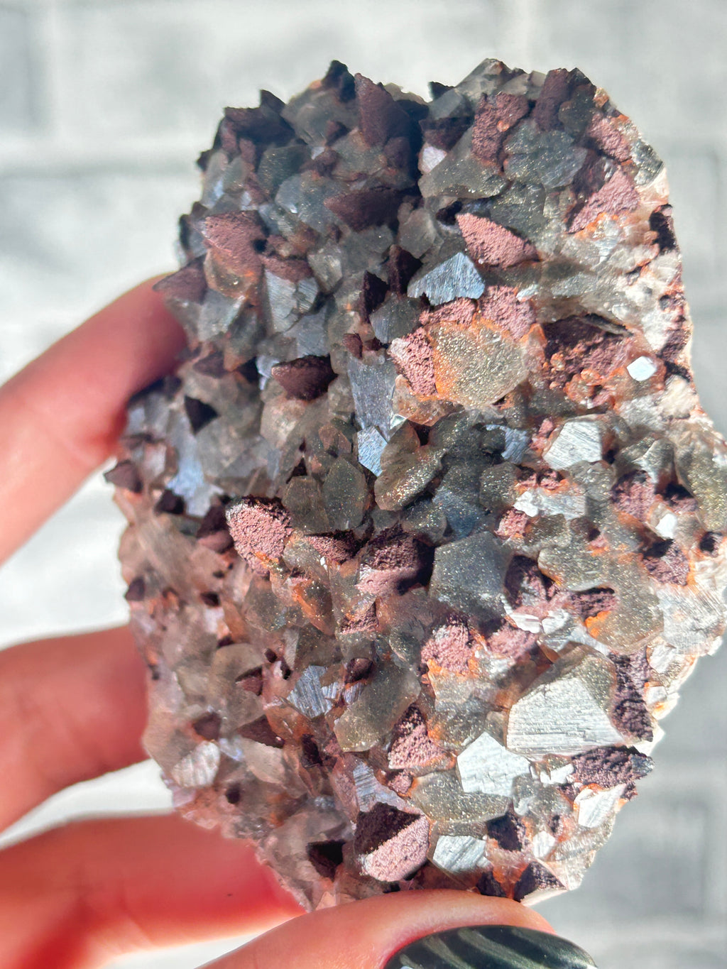 Dogtooth Calcite with Speckled Pyrite  on Benz Calcite from Daye, Hubei, China