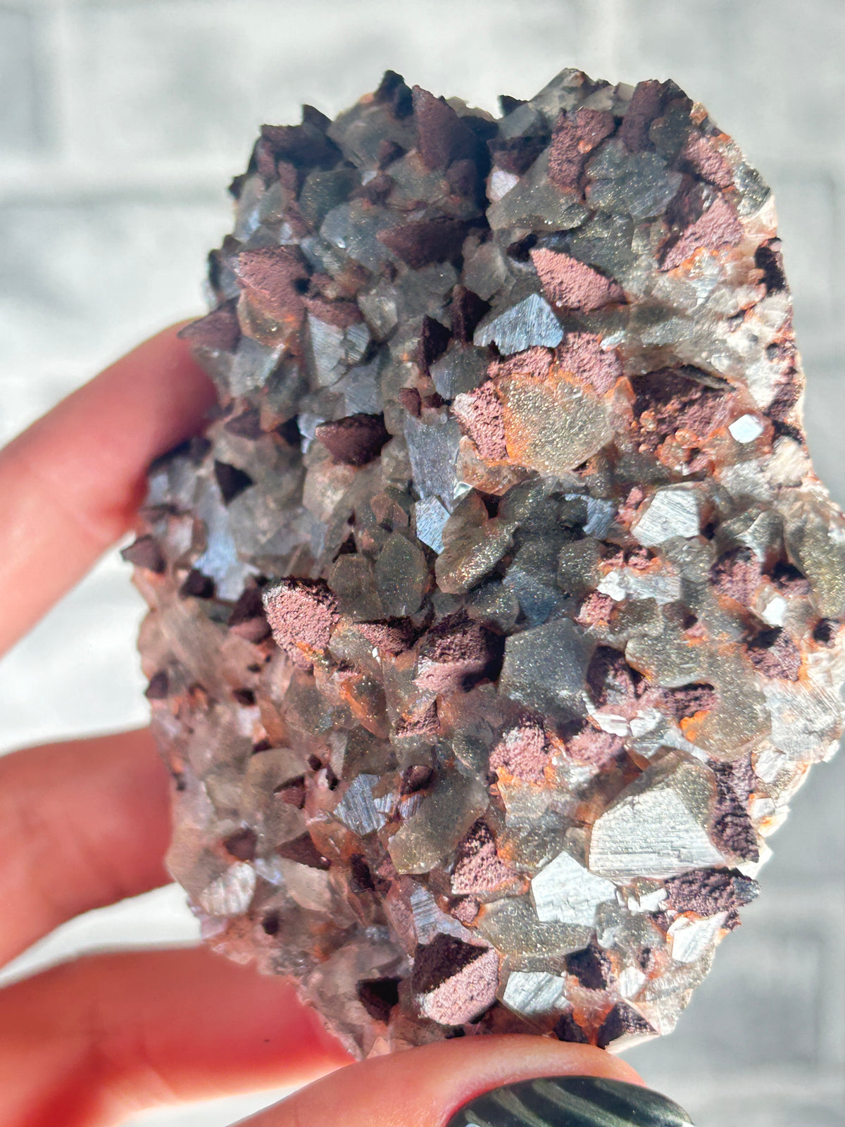 Dogtooth Calcite with Speckled Pyrite  on Benz Calcite from Daye, Hubei, China