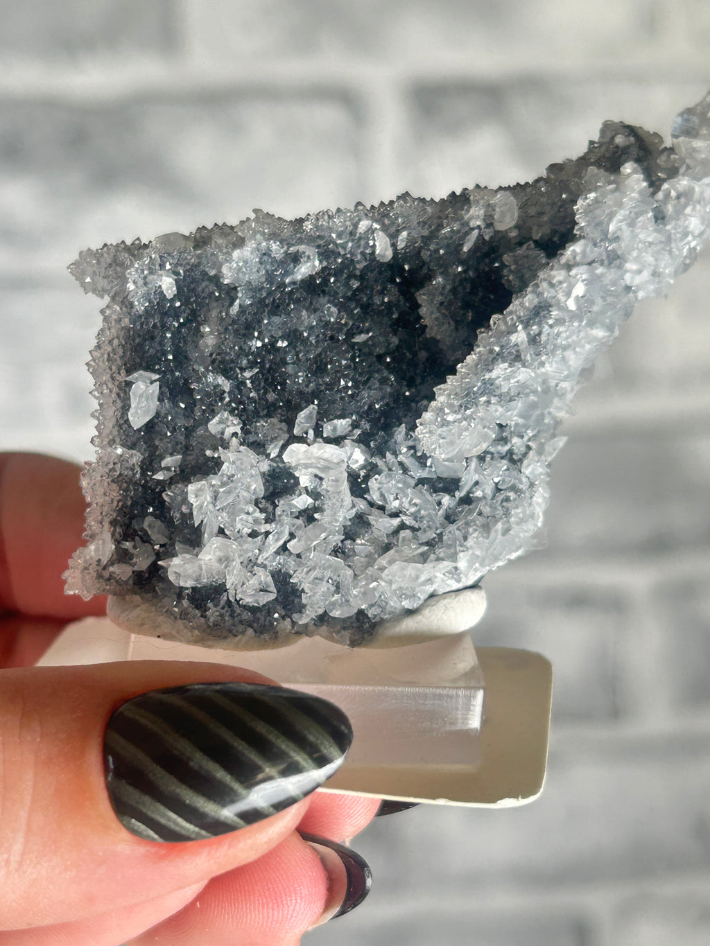Black Chalcedony with druzy quartz and Calcite