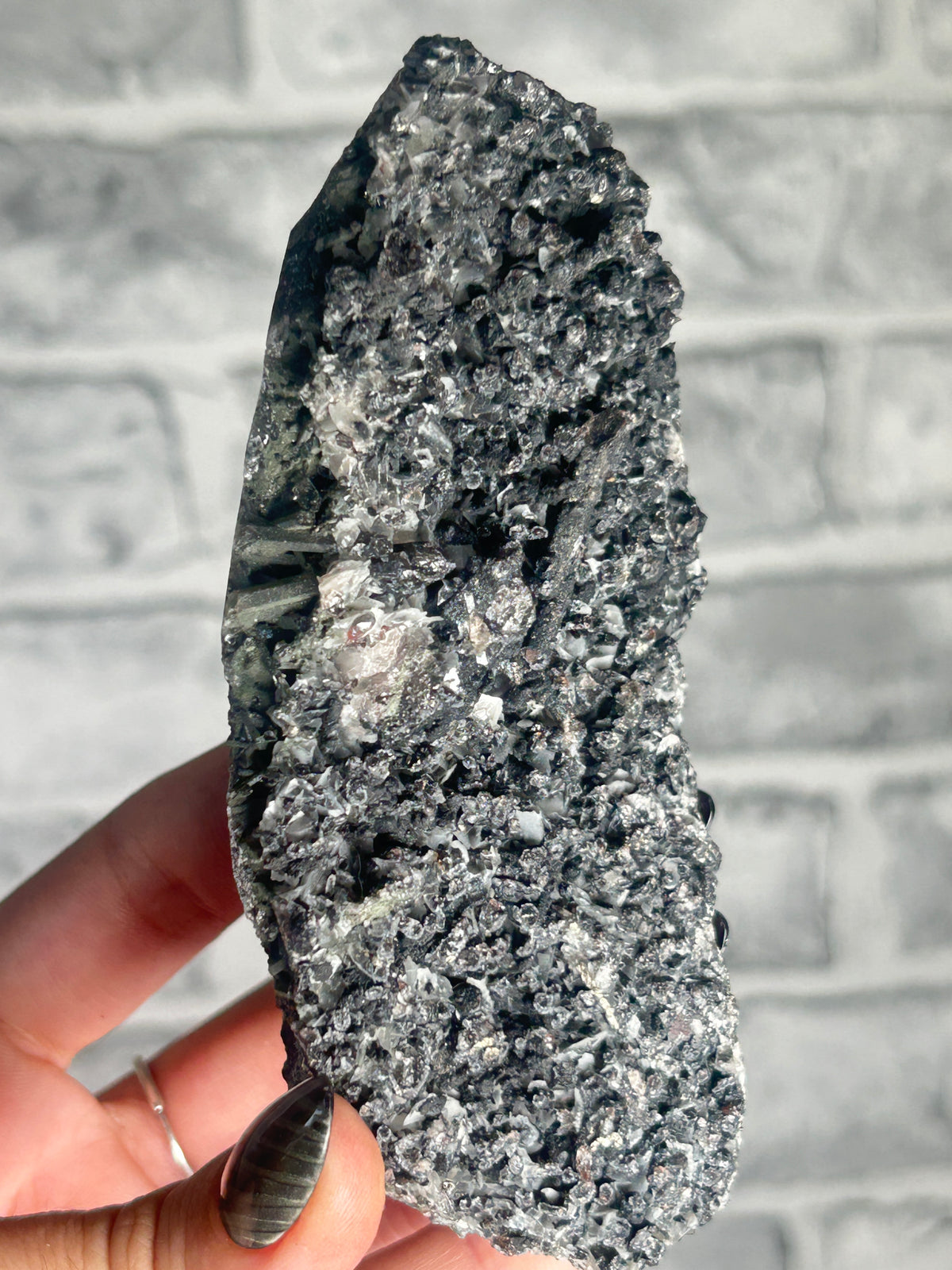 calcite and Speckled pyrite on Black Quartz