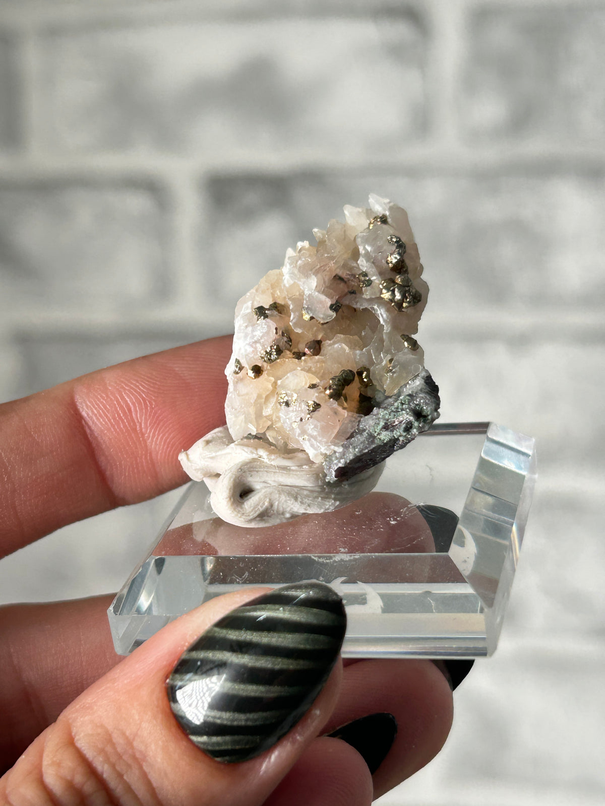 Iridescent pyrite on calcite from inner Mongolia -B