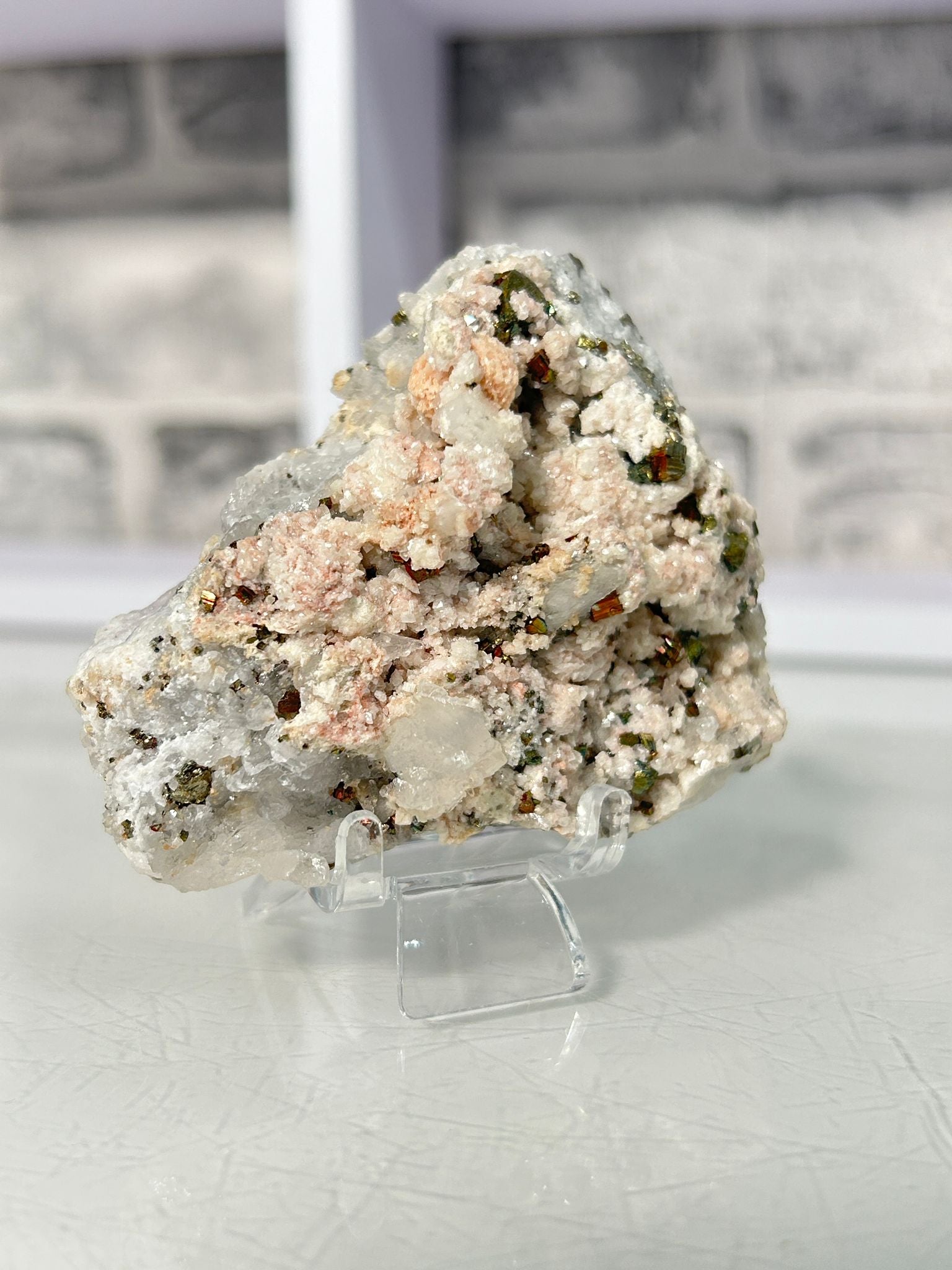 Pink Dolomite on Quartz with Pyrite