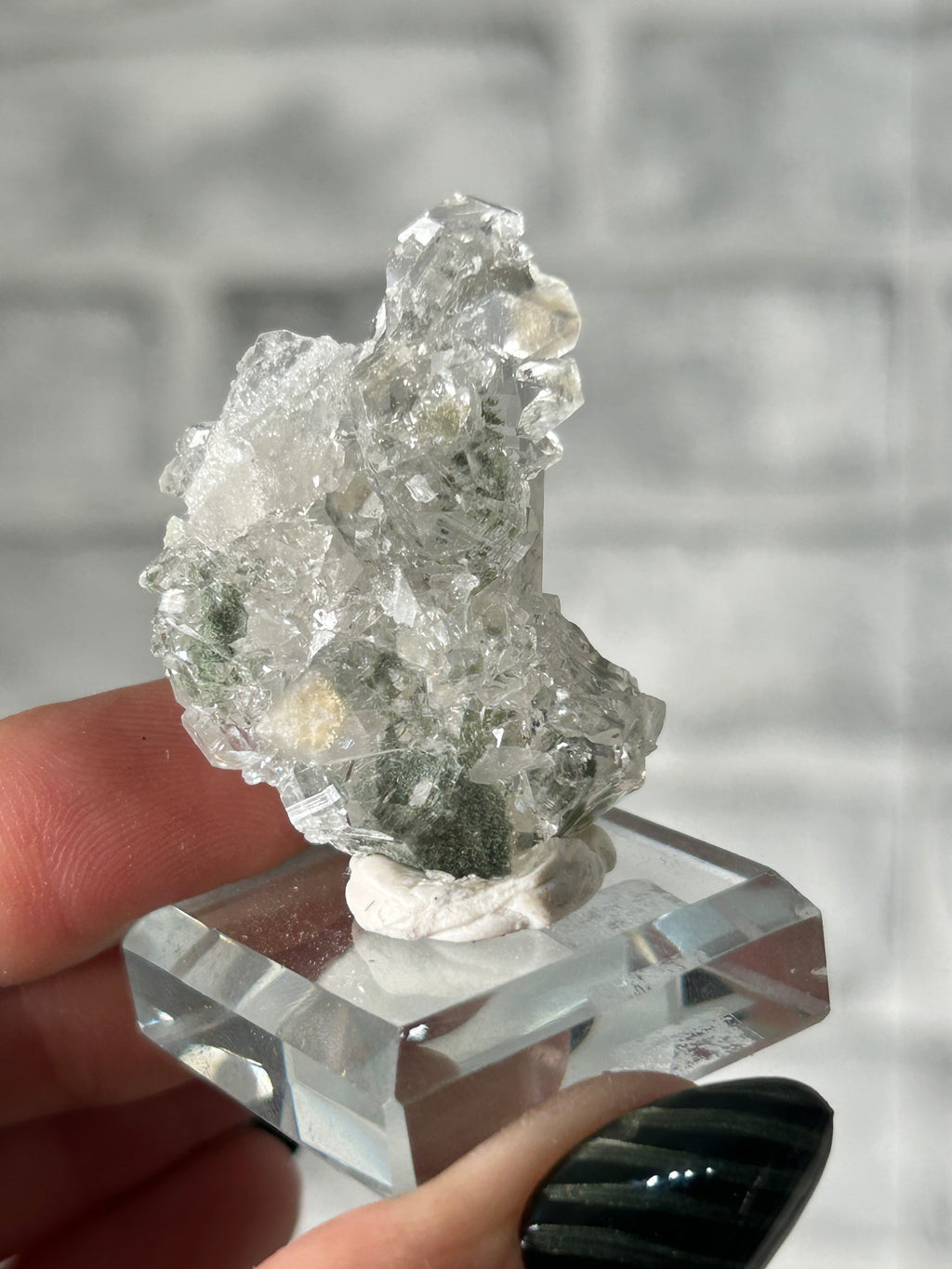 Apophyllite on clear Quartz with Chlorite - Huanggangliang, Inner Mongolia