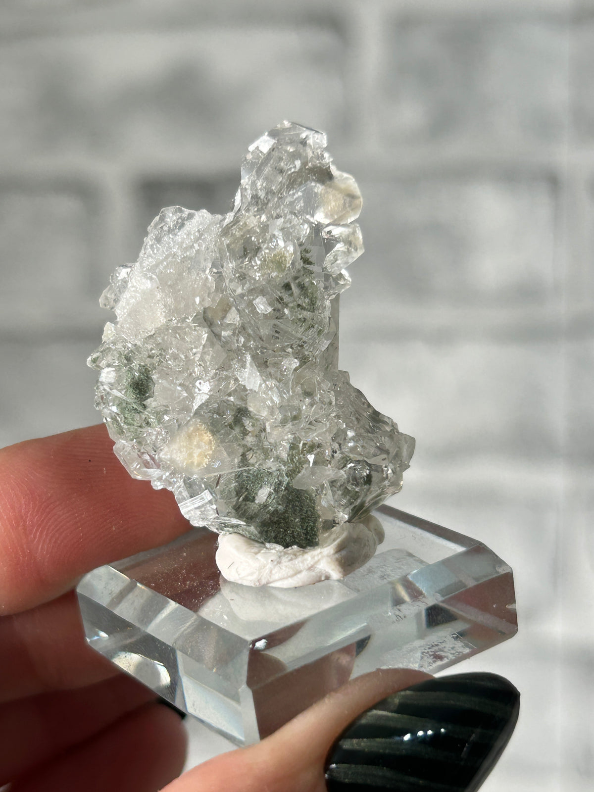 Apophyllite on clear Quartz with Chlorite - Huanggangliang, Inner Mongolia