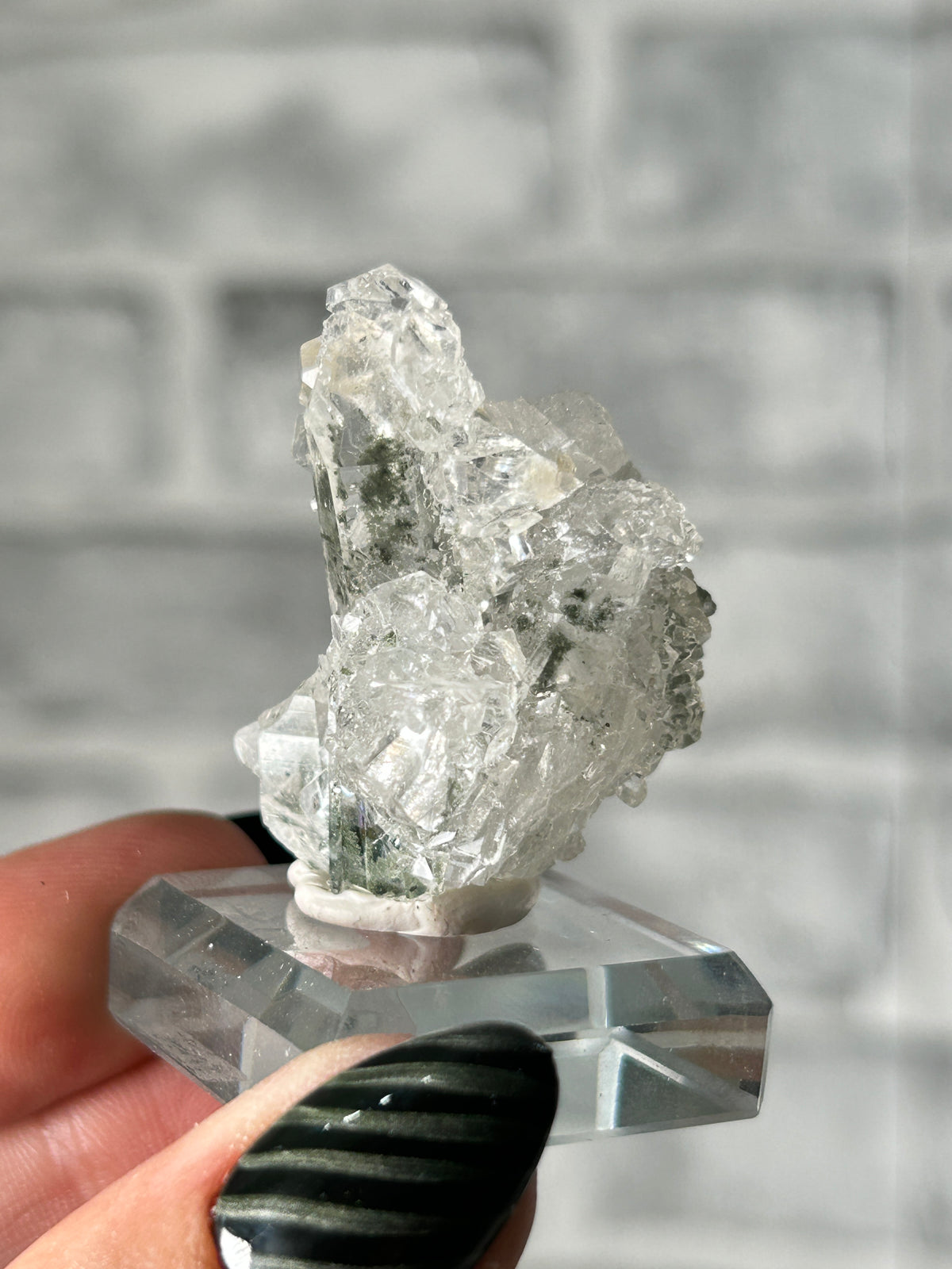 Apophyllite on clear Quartz with Chlorite - Huanggangliang, Inner Mongolia