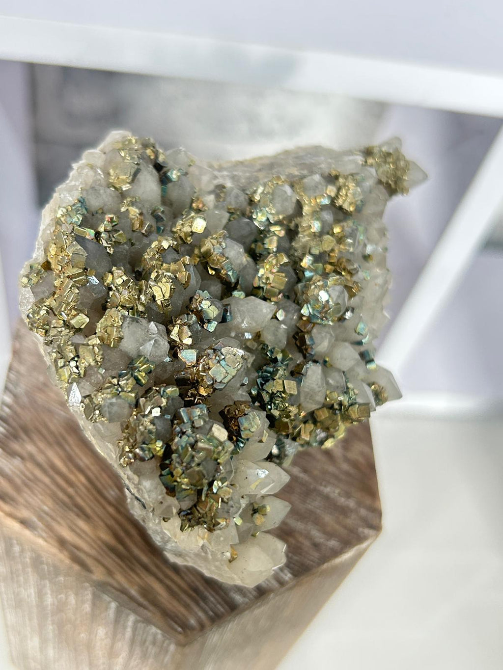 Rainbow Cubic Pyrite on Quartz