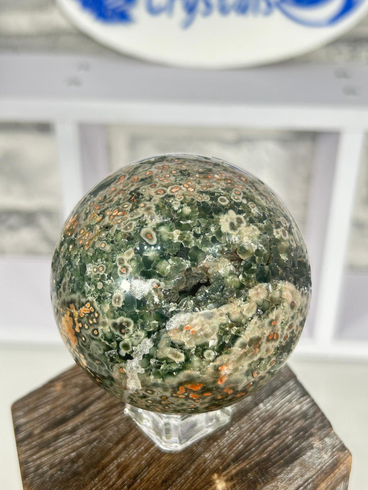 Green Ocean Jasper Sphere with Druzy