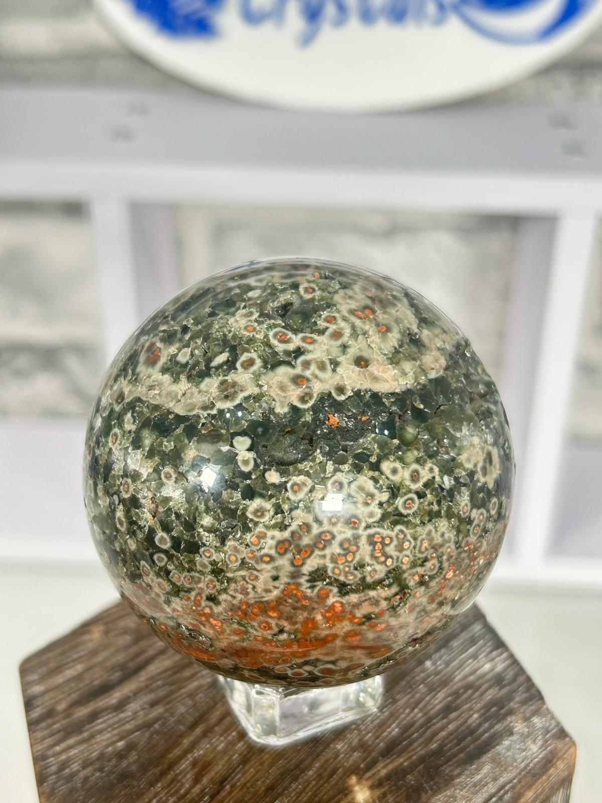 Green Ocean Jasper Sphere with Druzy