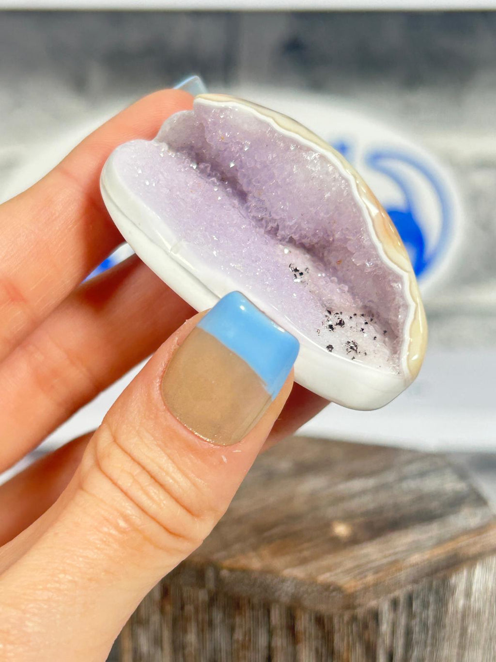 Pink Agate with Lilac Druzy Amethyst #7