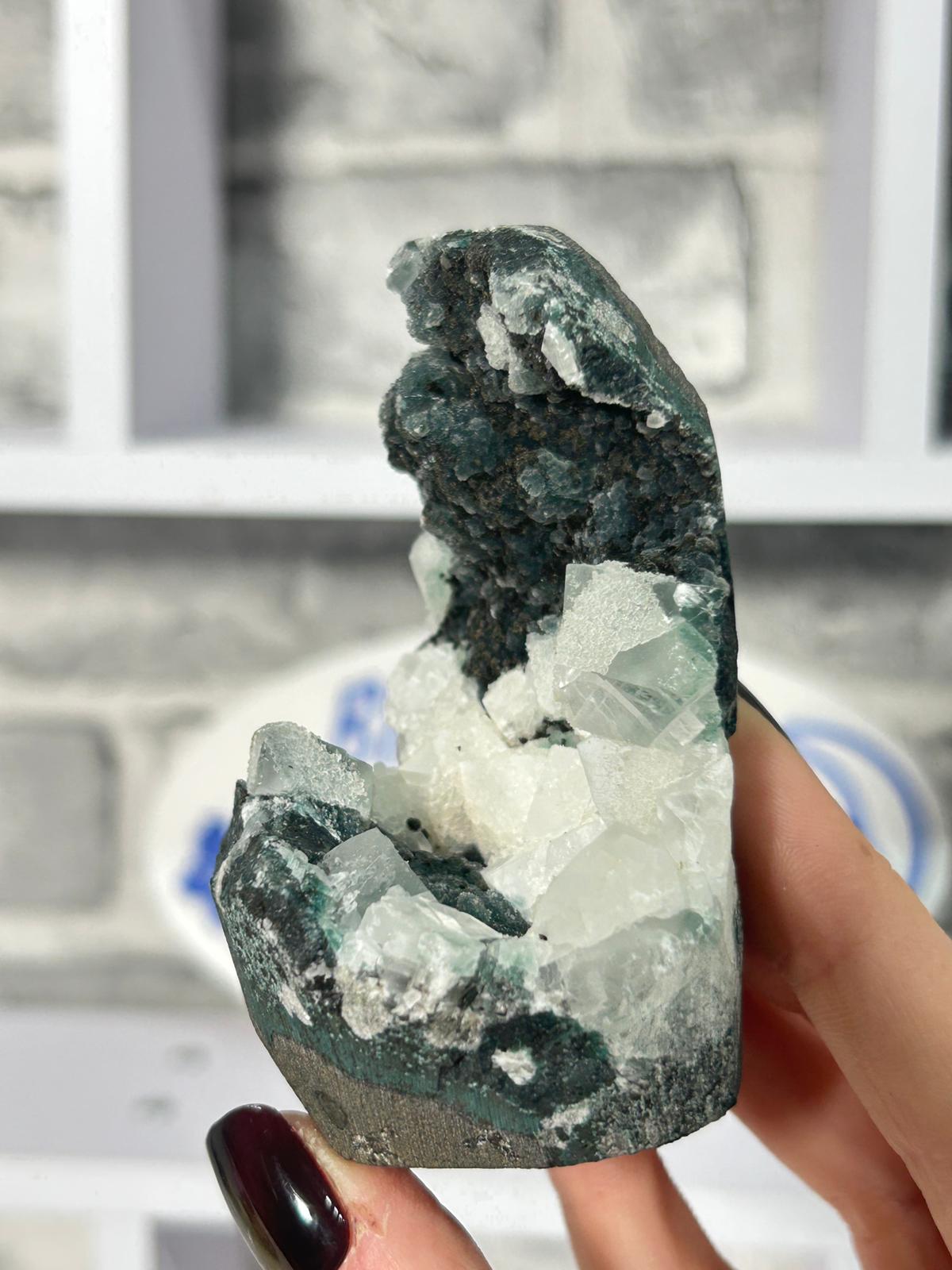 Black Chalcedony with Sugar Druzy & Apophyllite