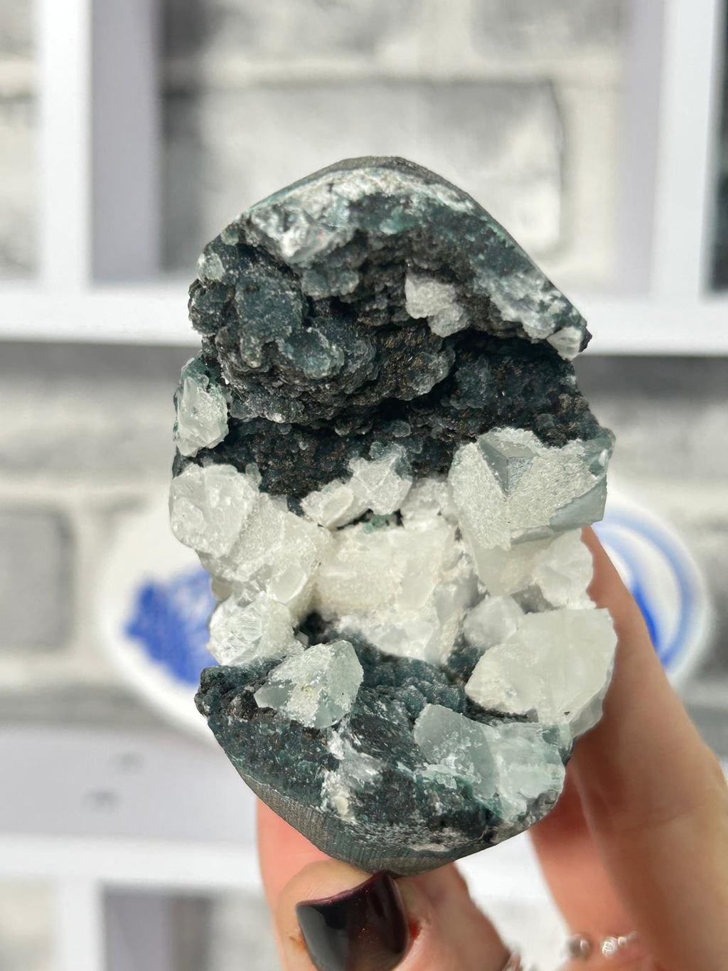 Black Chalcedony with Sugar Druzy & Apophyllite