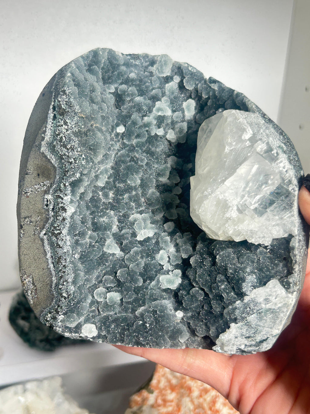 Black Chalcedony Cut Base with Calcite