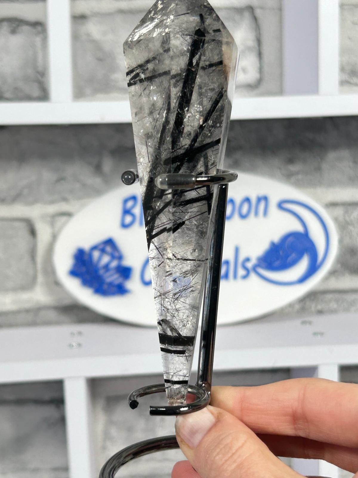 Black Tourmaline in Quartz Wand with Garden Inclusion