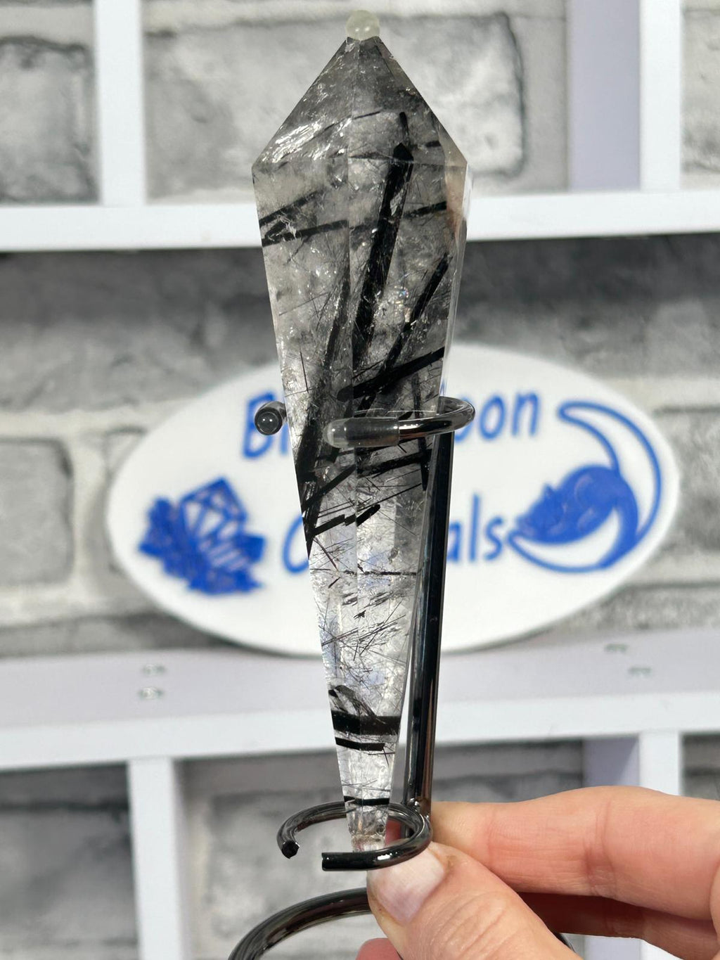 Black Tourmaline in Quartz Wand with Garden Inclusion