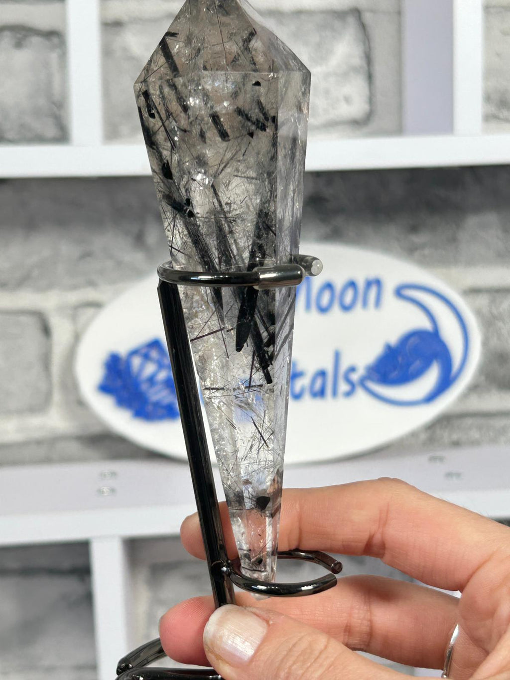 Black Tourmaline in Quartz Wand with Garden Inclusion
