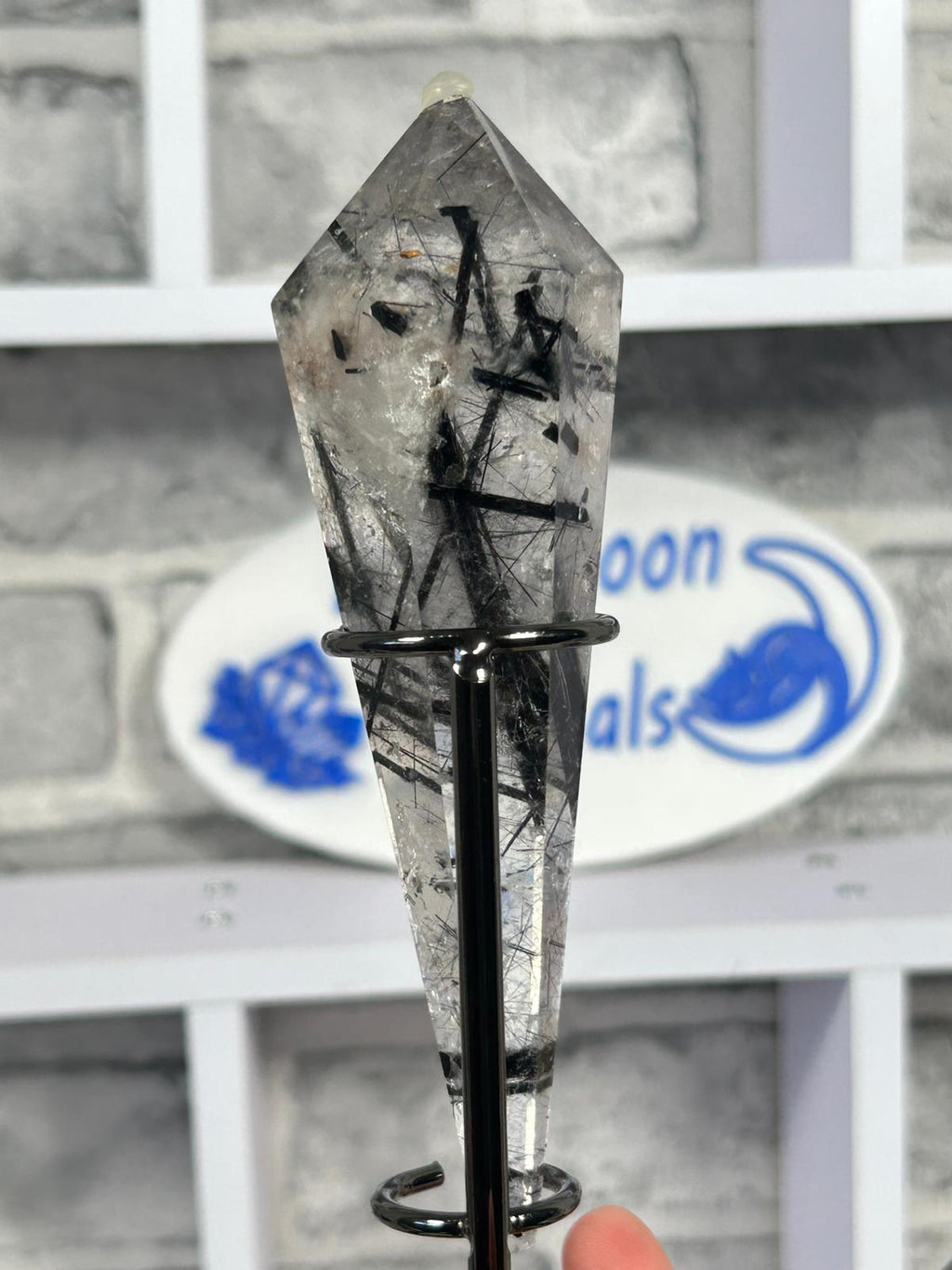 Black Tourmaline in Quartz Wand with Garden Inclusion