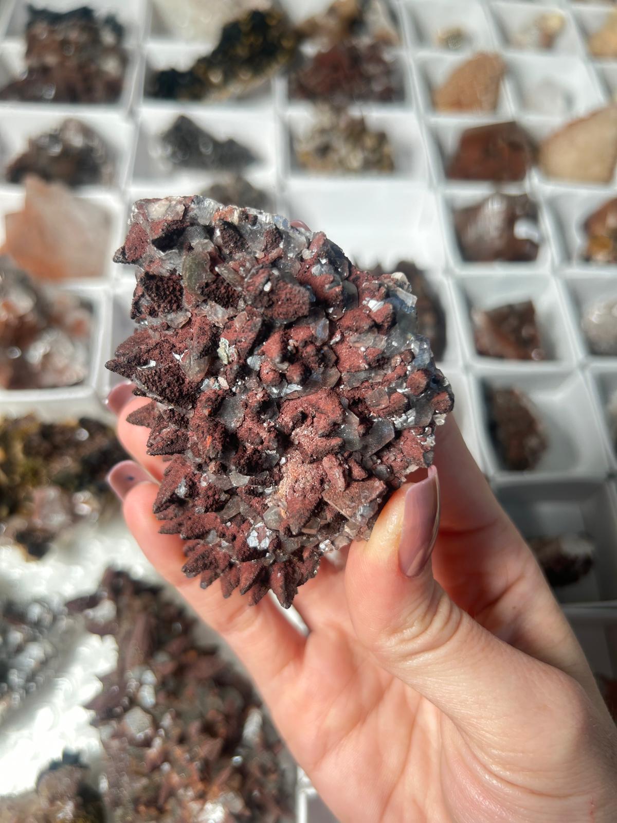 Hematite Included Dogtooth Calcite with Pyrite & Diamond Calcite