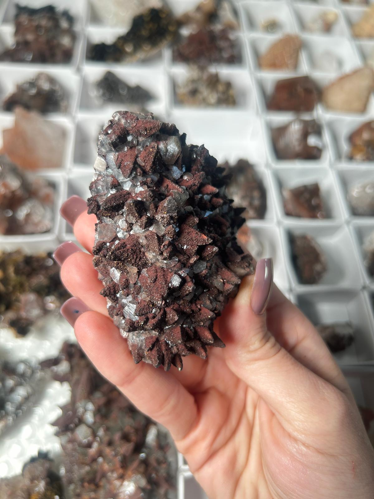 Hematite Included Dogtooth Calcite with Pyrite & Diamond Calcite
